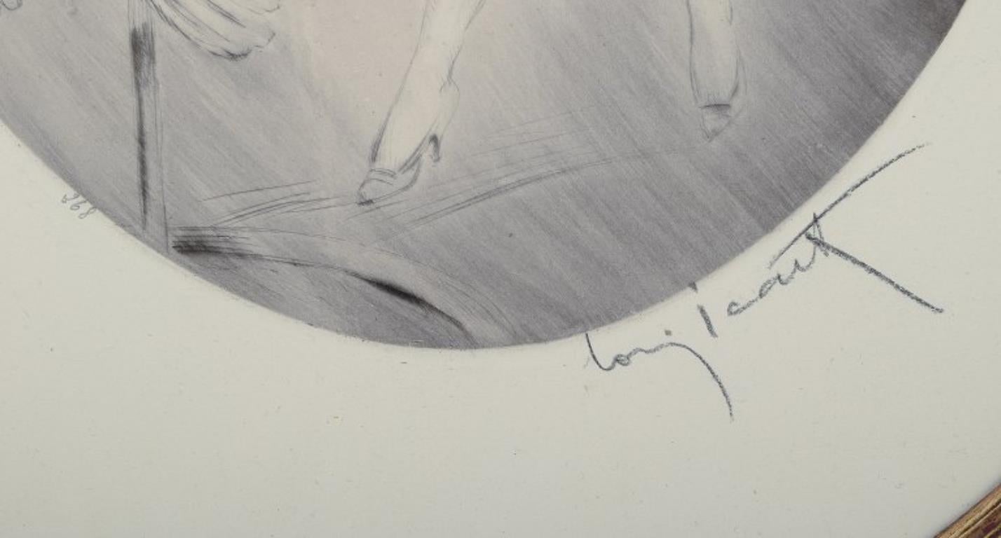 Paper Louis Icart (1888-1950). Etching on paper. Lady in a short dress with a cockatoo For Sale