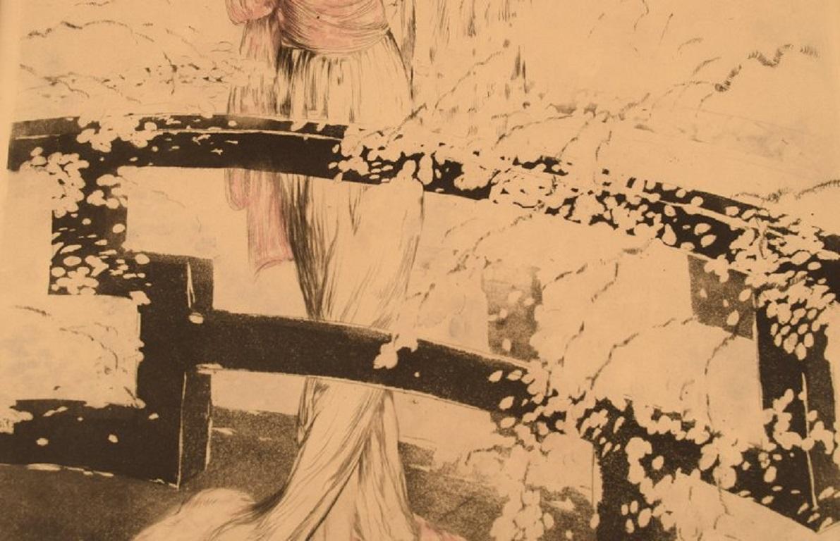 Art déco Gravure sur papier de Louis Icart, « Madame Butterfly », datée de 1927 en vente