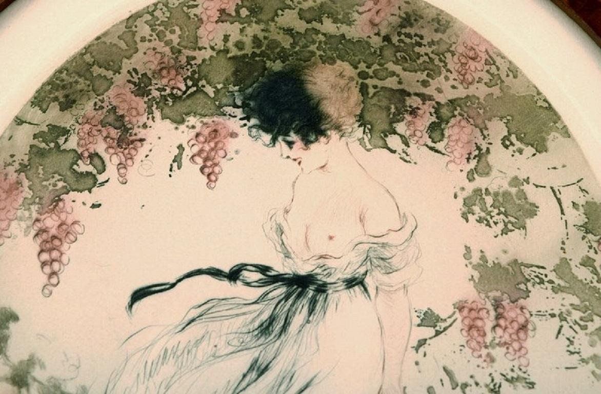 Art Deco Louis Icart, Etching on Paper, Semi-Nude Woman Picking Grapes For Sale