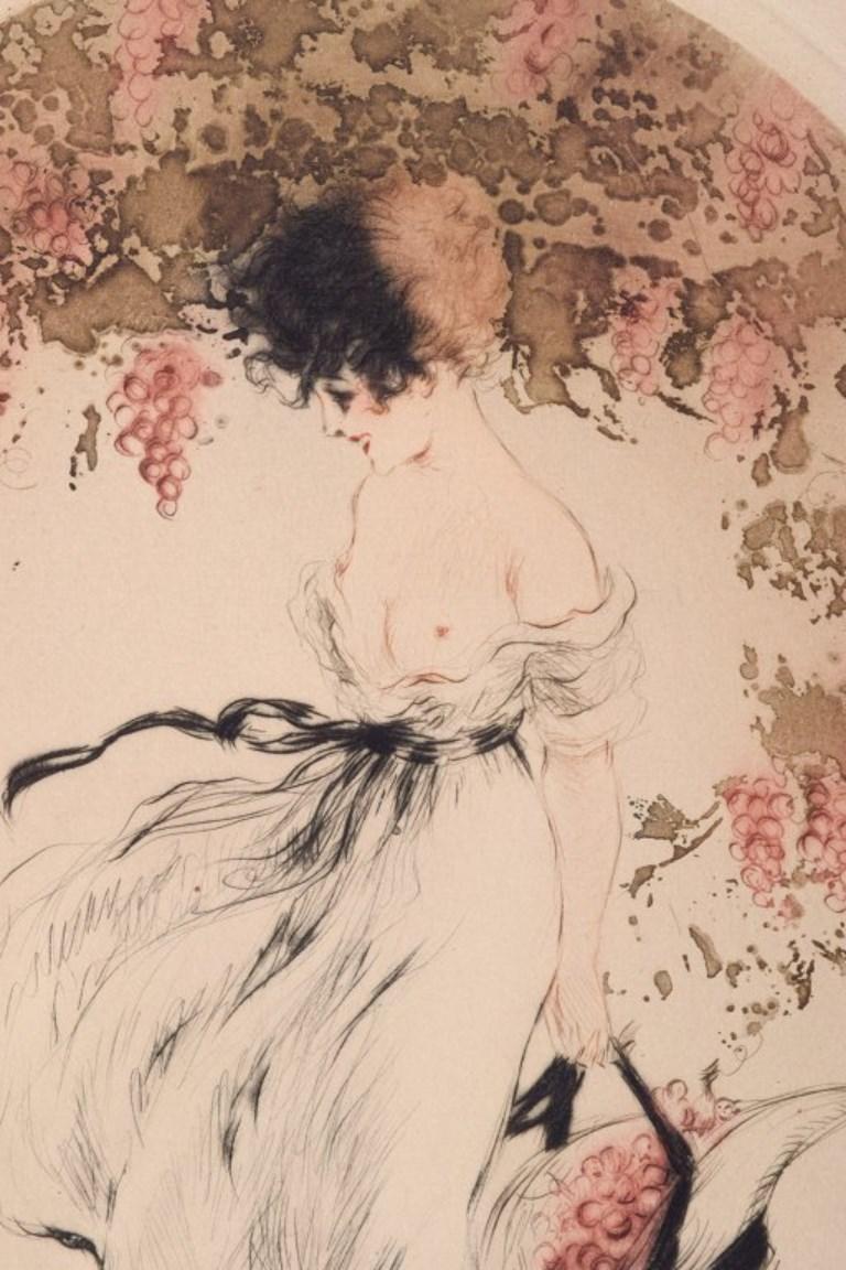 Louis Icart '1888-1950', Etching on Paper, Semi-Nude Woman Picking Grapes In Excellent Condition For Sale In Copenhagen, DK