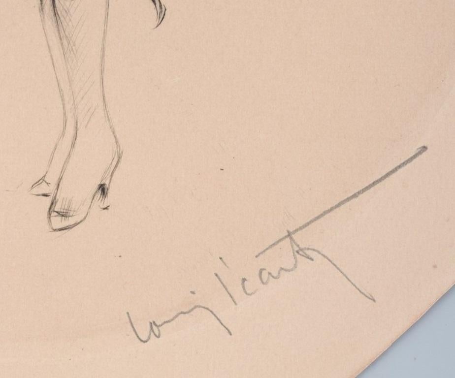 Early 20th Century Louis Icart '1888-1950', Etching on Paper, Semi-Nude Woman Picking Grapes For Sale