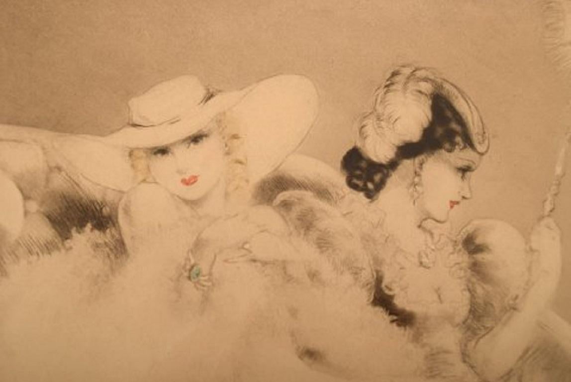 Early 20th Century Louis Icart '1888-1950' Etching on Paper, Two Young Women, Ca 1920 For Sale