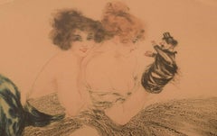 Louis Icart '1888-1950', Etching on Paper, Two Young Women with a Hand Puppet