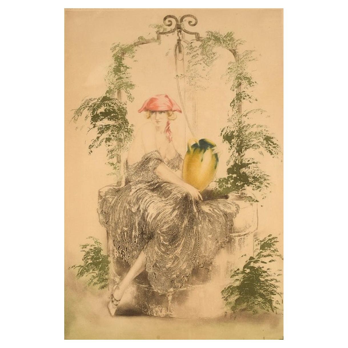 Louis Icart, Etching on Paper, "Wishing Well", Dated 1925 For Sale