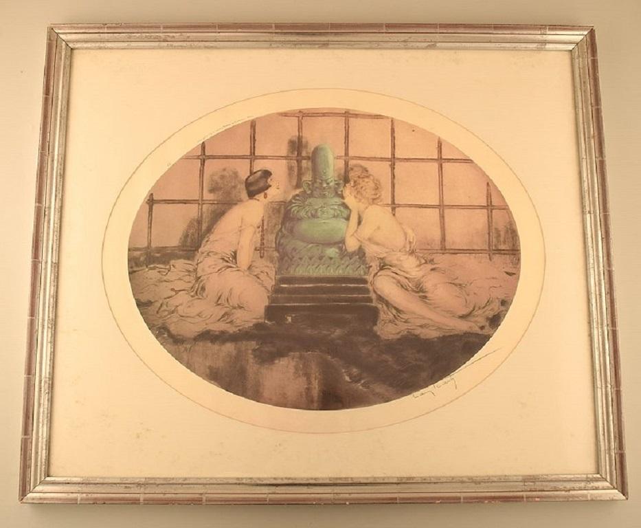 Louis Icart (1888-1950). 
Etching on paper. Women and buddha. 1920 / 30's.
Signed with pencil.
In very good condition.
Measures: 52 x 41 cm.
The frame measures: 3,5 cm.