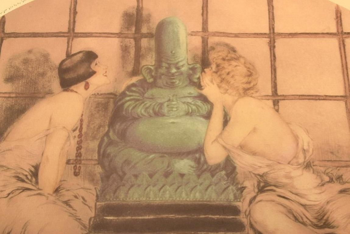 Art déco Louis Icart (1888-1950). Gravure sur papier. Femmes et bouddhistes. 1920/30's. en vente