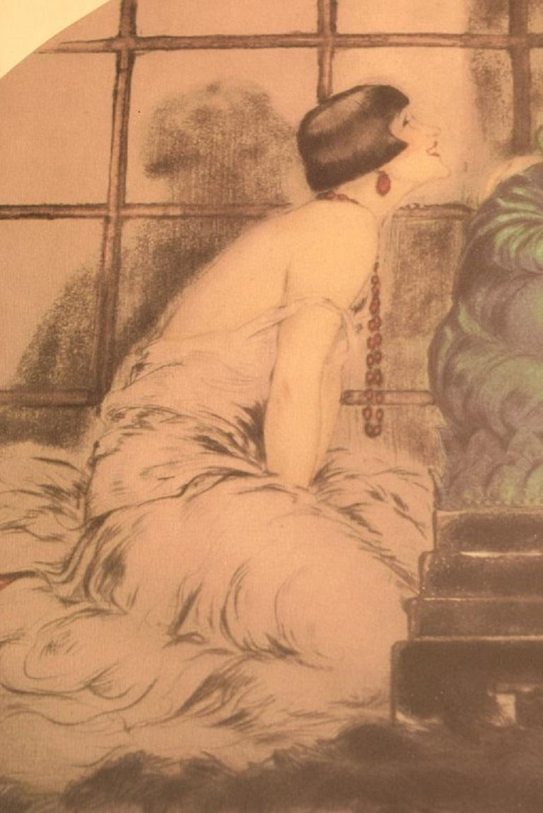 Français Louis Icart (1888-1950). Gravure sur papier. Femmes et bouddhistes. 1920/30's. en vente