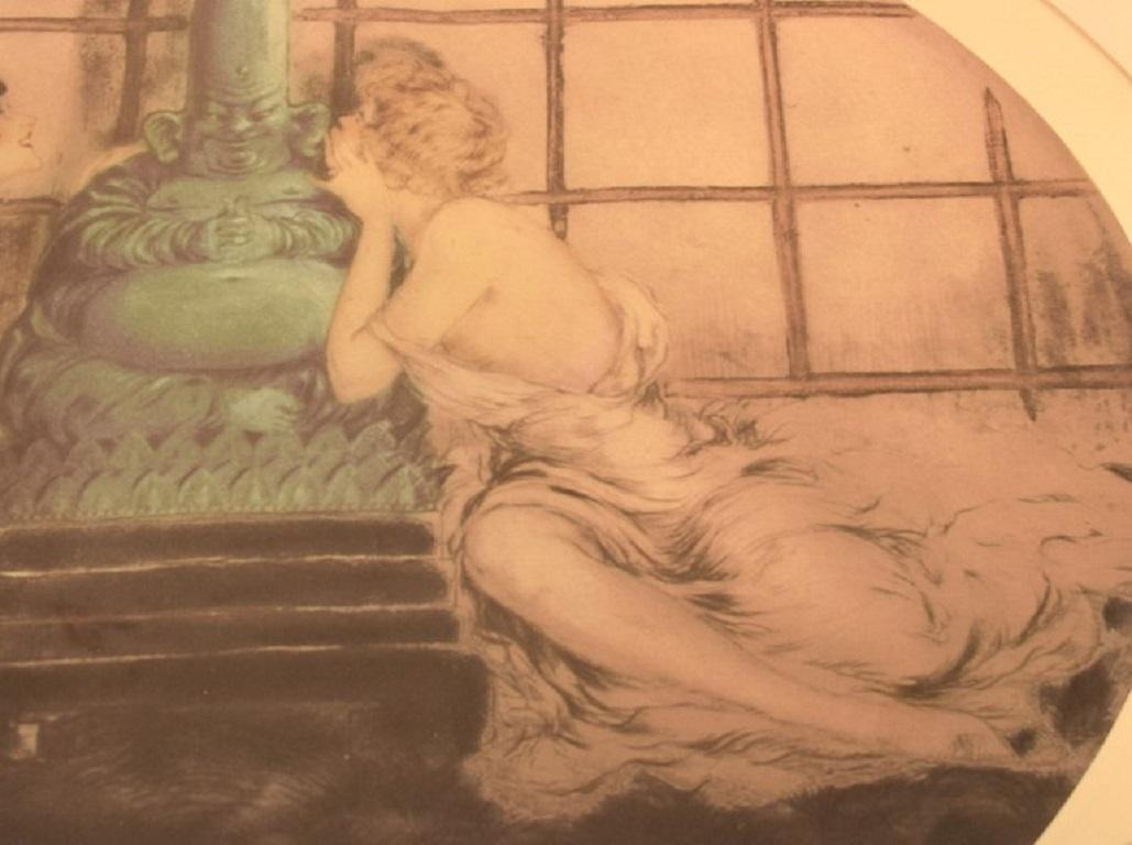 Louis Icart (1888-1950). Gravure sur papier. Femmes et bouddhistes. 1920/30's. Excellent état - En vente à Copenhagen, DK