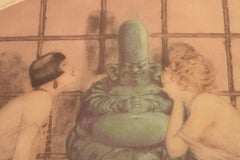 Louis Icart, Etching on Paper, Women and Buddha, 1930s