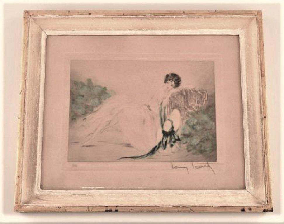 Louis Icart (1888-1950). Etching on paper. Young woman, circa 1920.
Signed with pencil.
In very good condition.
Visible dimensions: 20.5 x 14.5 cm.
Total dimensions: 27 x 22 cm.
The frame measures 3 cm.