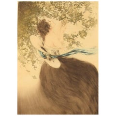 Louis Icart, Etching on Paper, Young Woman Picking Grapes, circa 1920