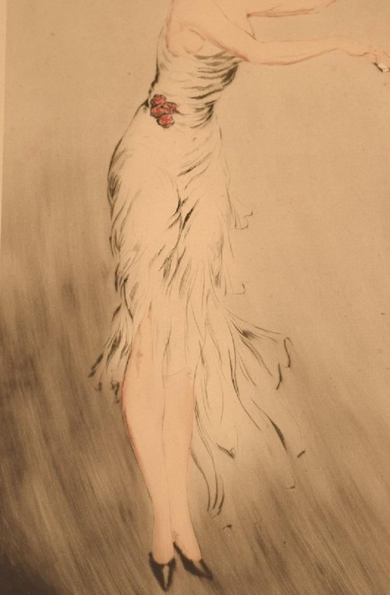 Louis Icart Rare Etching on Paper, Woman and Dog, 1930s In Excellent Condition In Copenhagen, DK