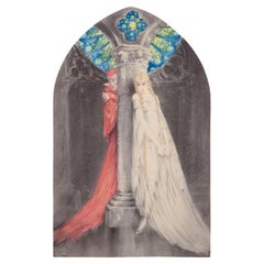 Louis Icart. Litografía en color Art Déco. Fausto con una joven.