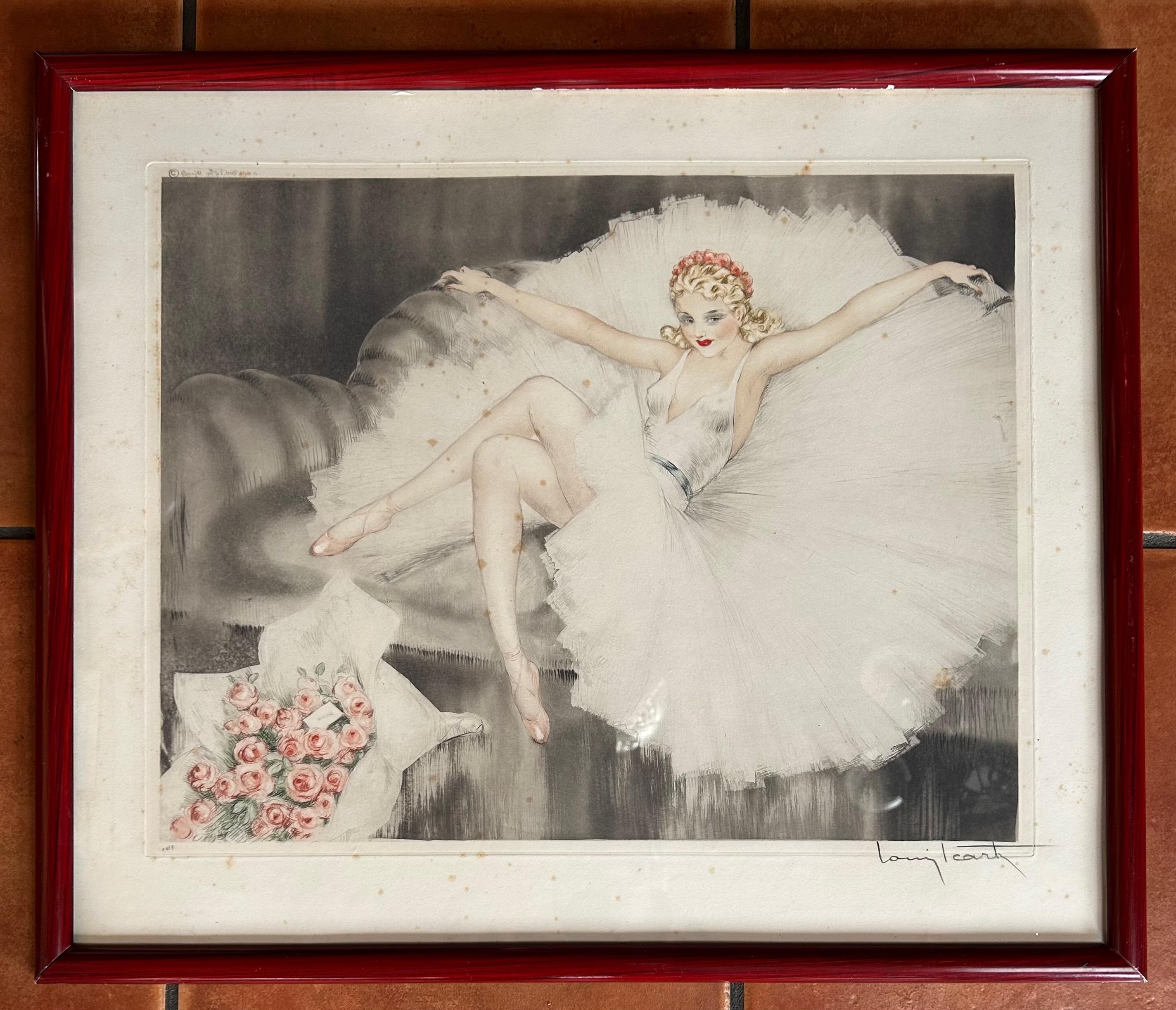 Louis Icart Grabado Art Decó Modelo Bailarina en reposo en venta 5