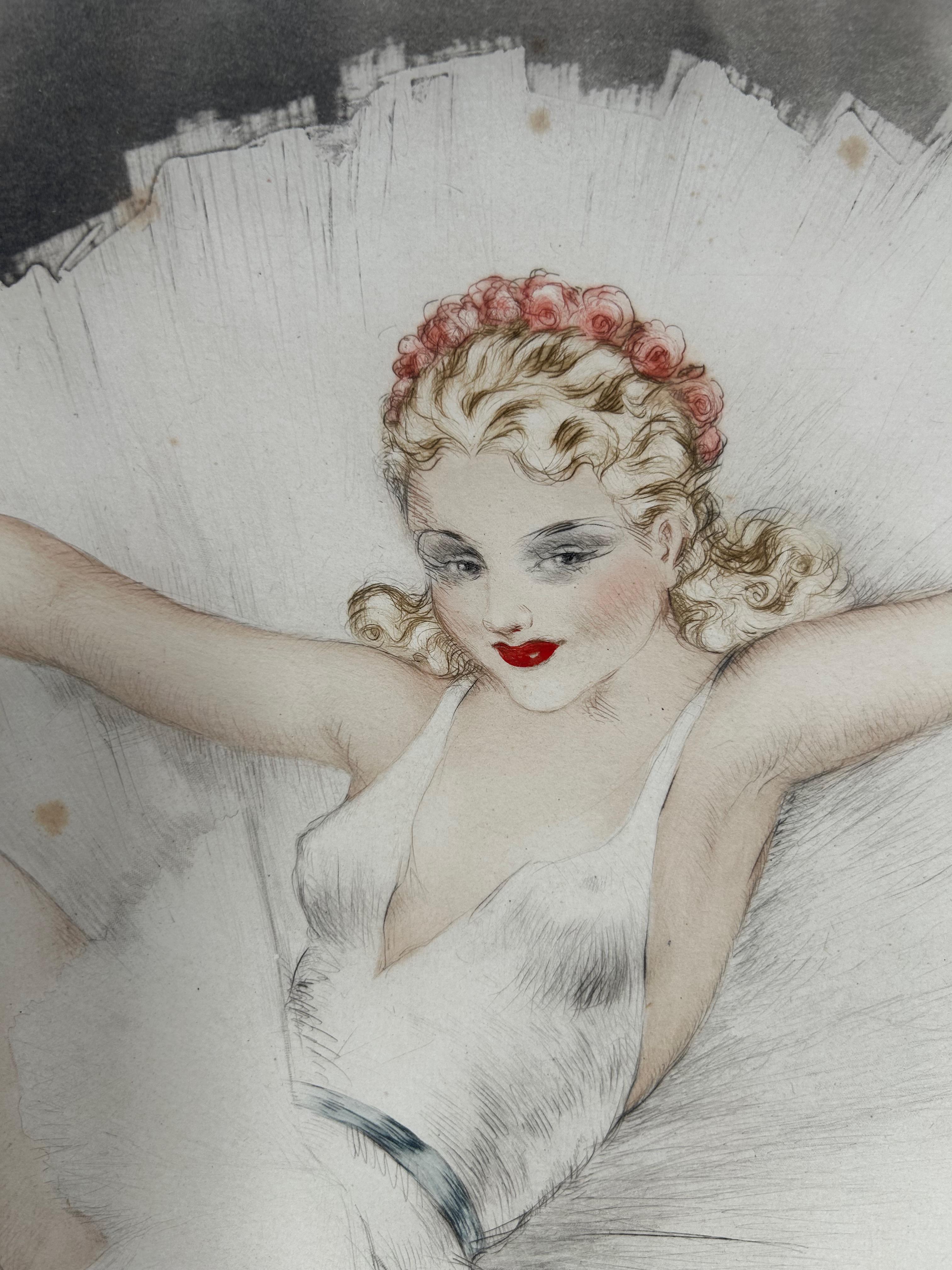 Louis Icart Grabado Art Decó Modelo Bailarina en reposo mediados del siglo XX en venta