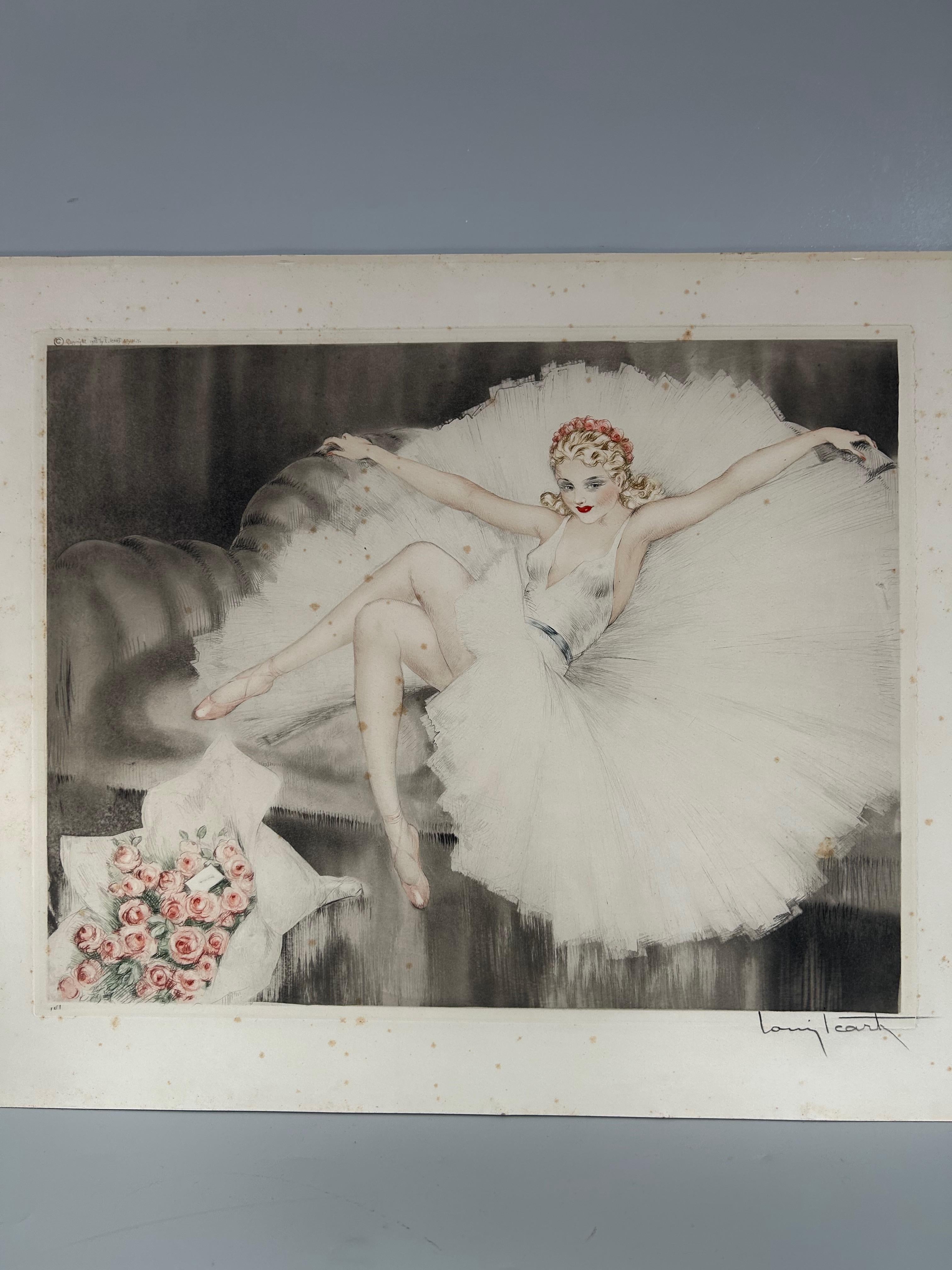 Louis Icart Grabado Art Decó Modelo Bailarina en reposo en venta 1