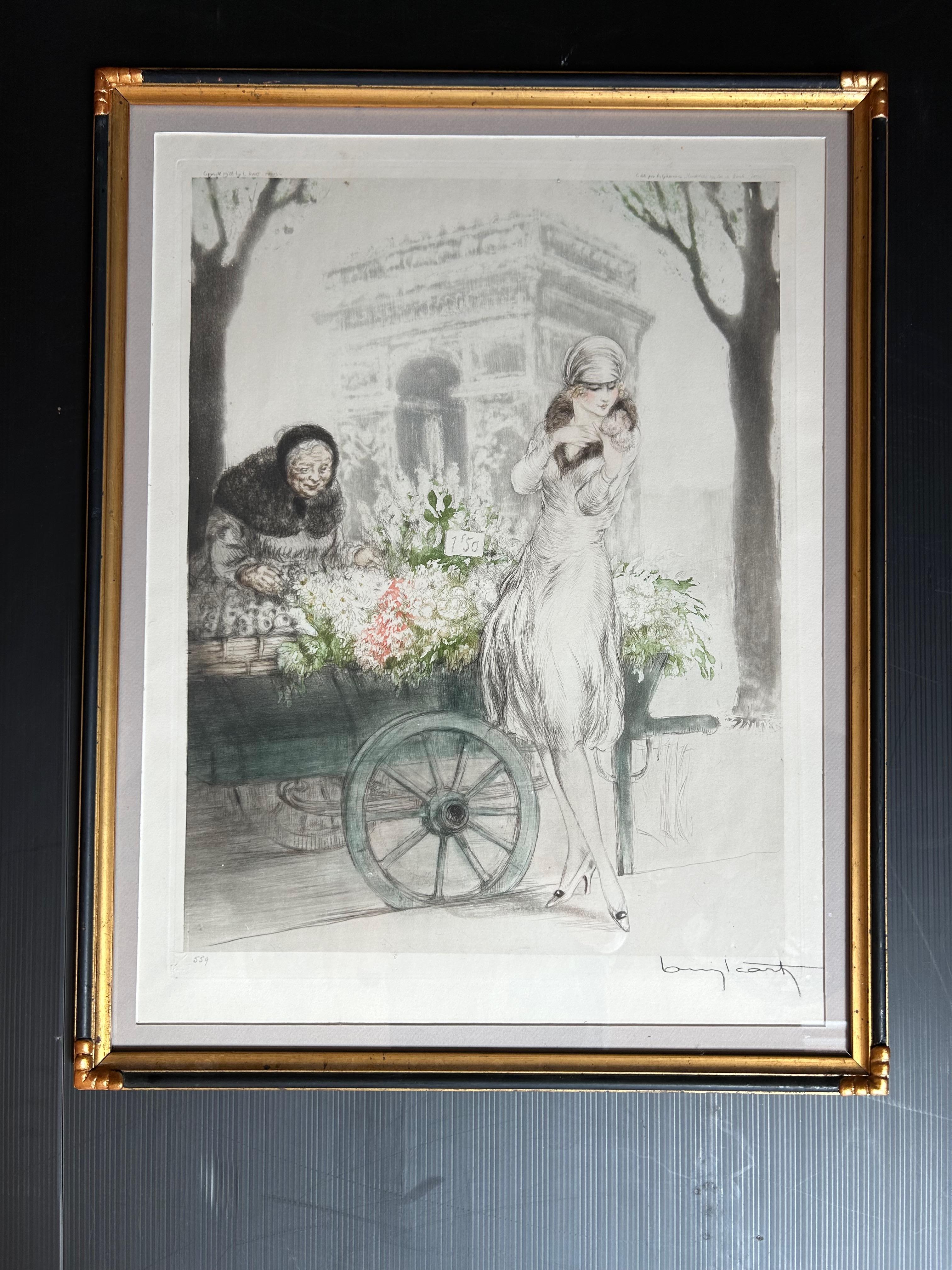 Louis Icart, venditore di fiori con incisione in stile Art Déco in vendita 4