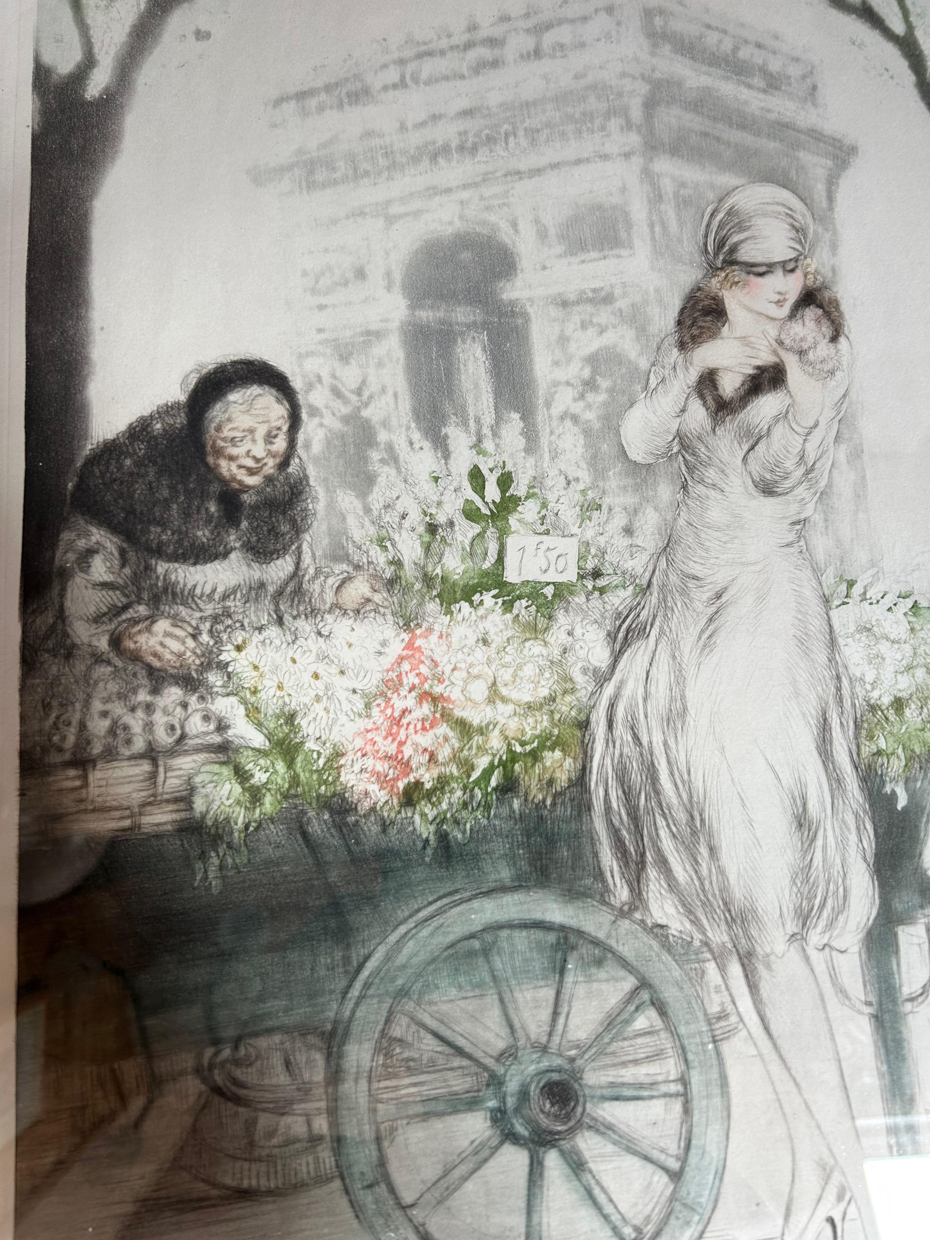 Louis Icart, venditore di fiori con incisione in stile Art Déco in vendita 1