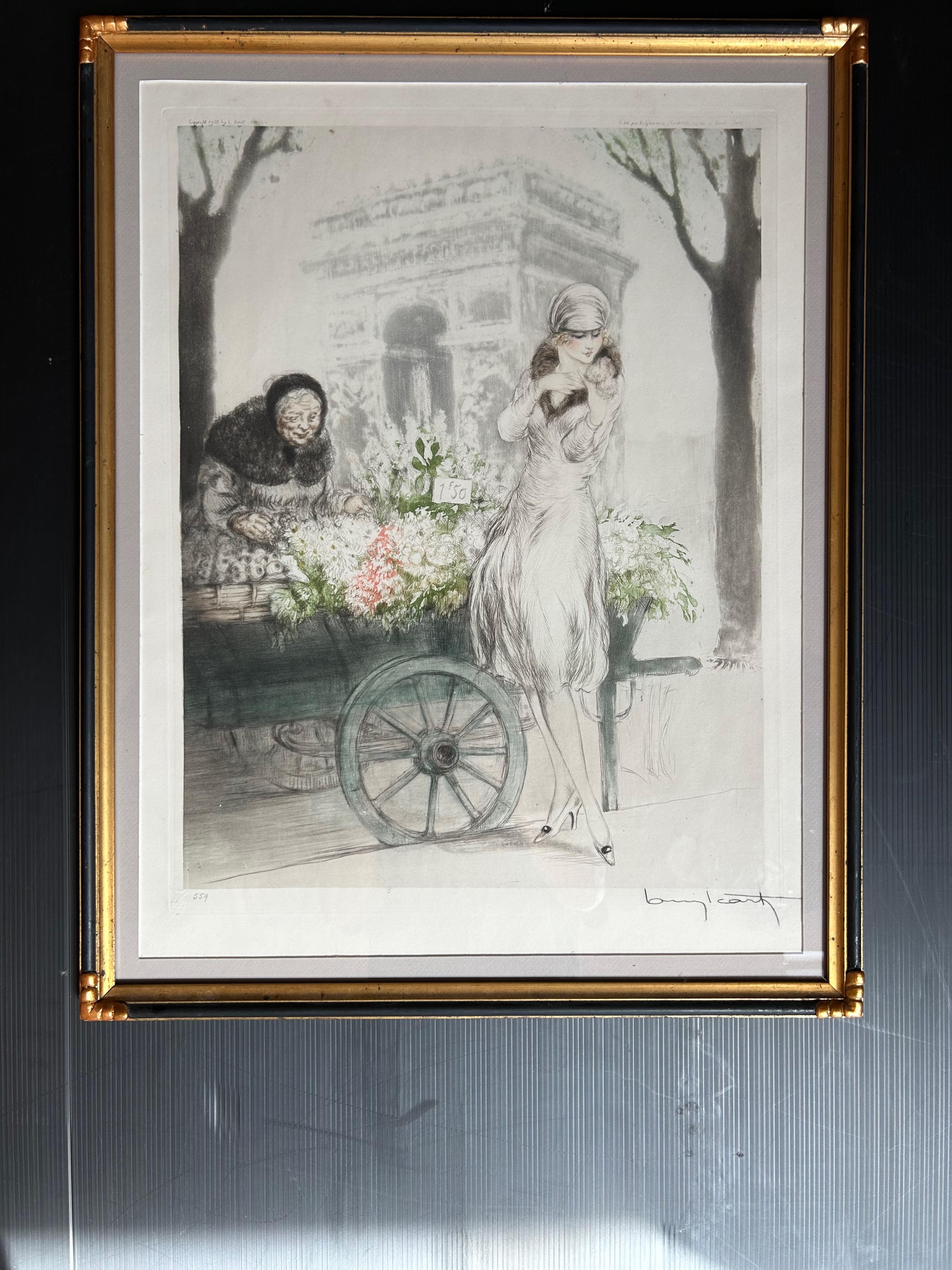 Louis Icart, venditore di fiori con incisione in stile Art Déco in vendita 3