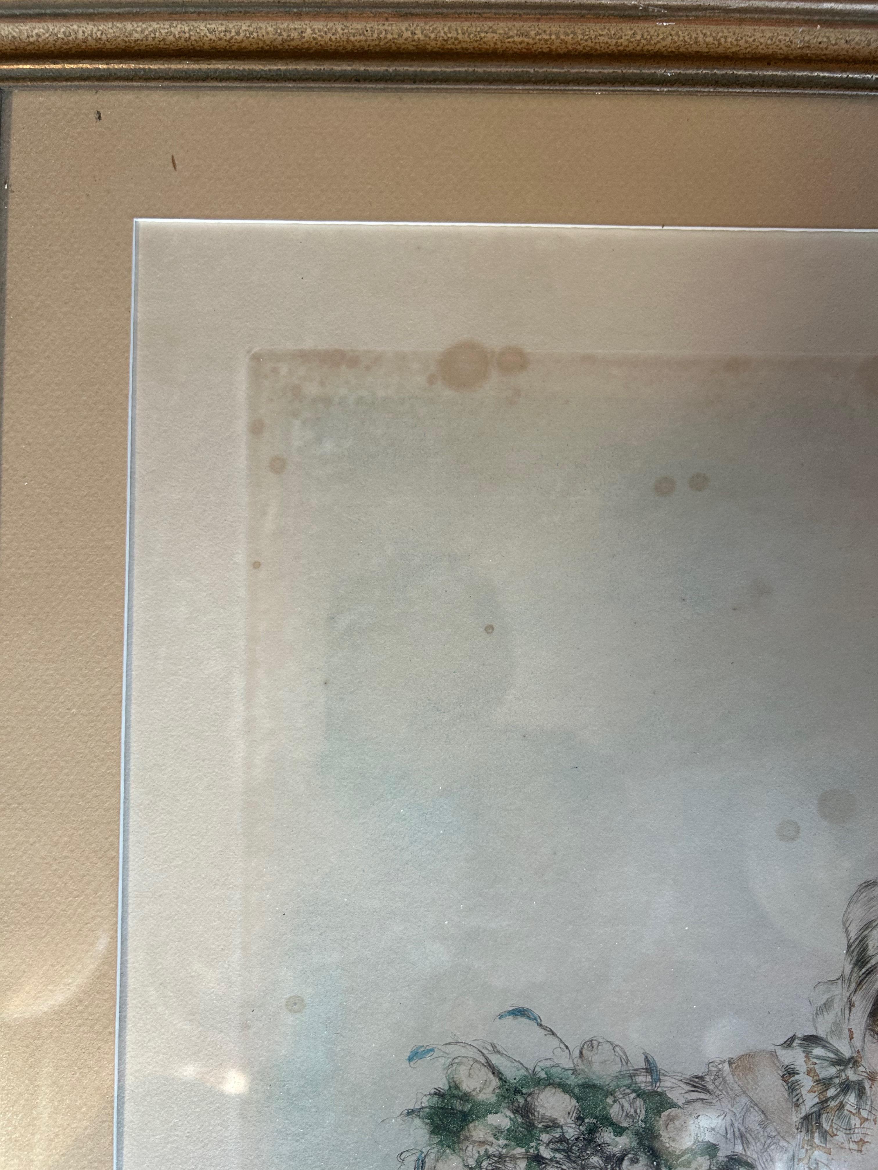 Louis Icart, grabado de 1927. Elegante delante de la catedral de París.
Observa algunas pecas claramente visibles en las fotos.
Altura: 72 cm
Anchura: 54 cm
Profundidad: 2 cm
Peso: 3,5 Kg

Louis Justin Laurent Icart, nacido en 1888 en Toulouse y