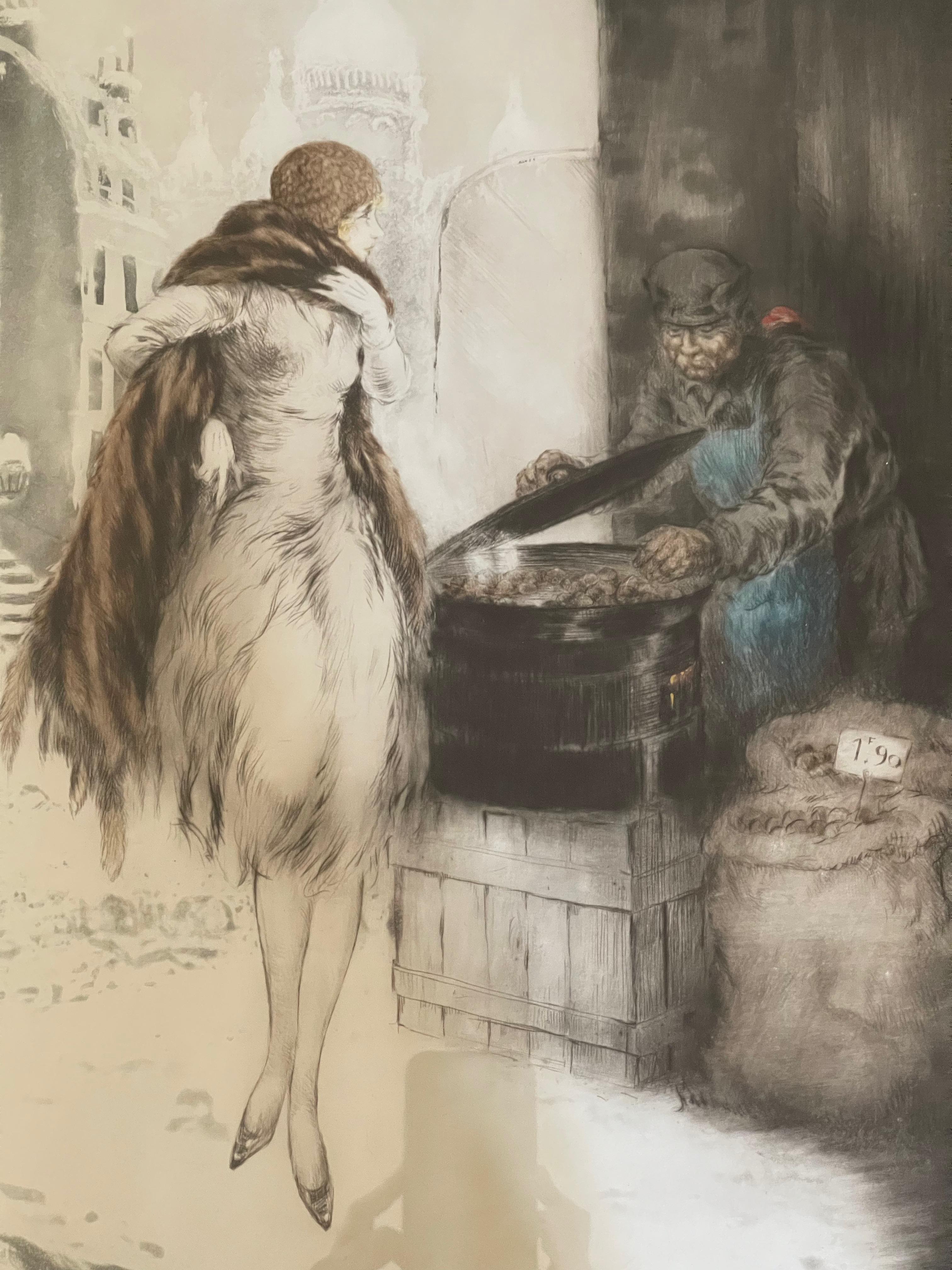 Art Deco Louis Icart Chestnut Vendor, 1928