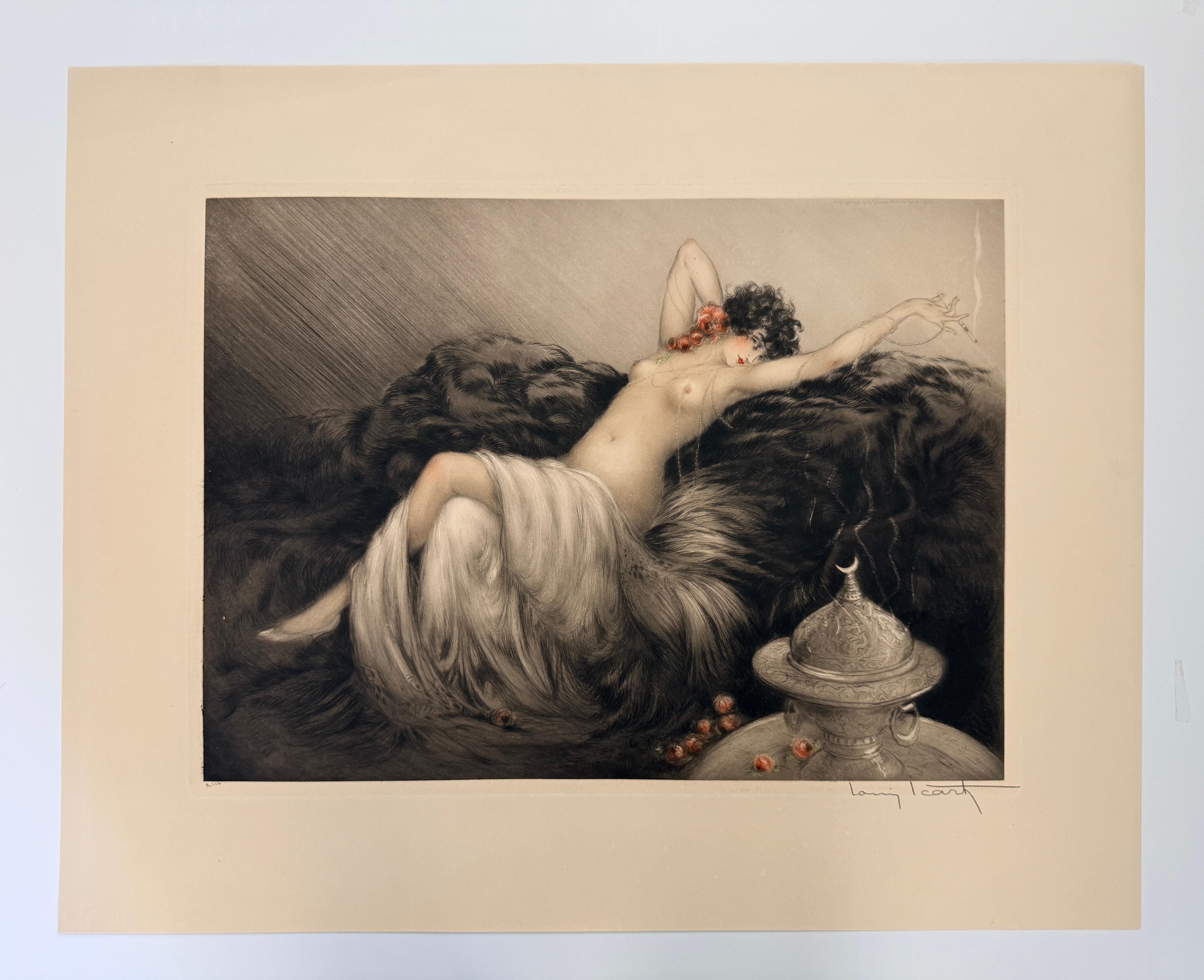Louis Icart - "Fumee" (Smoke) 1926 Etching & Watercolor