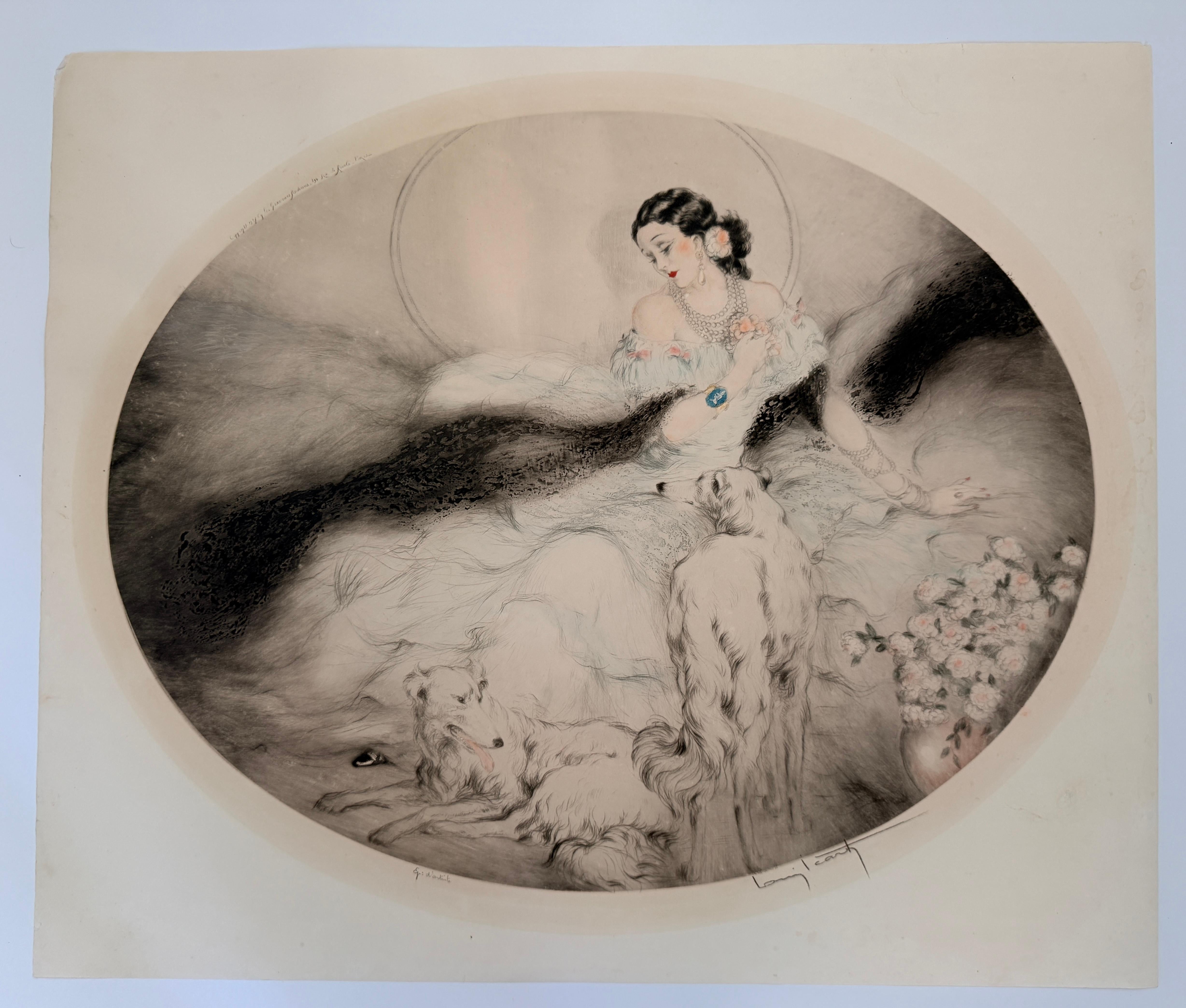 Louis Icart - "La Dama de las Camelias" 1927 Coloreado a mano