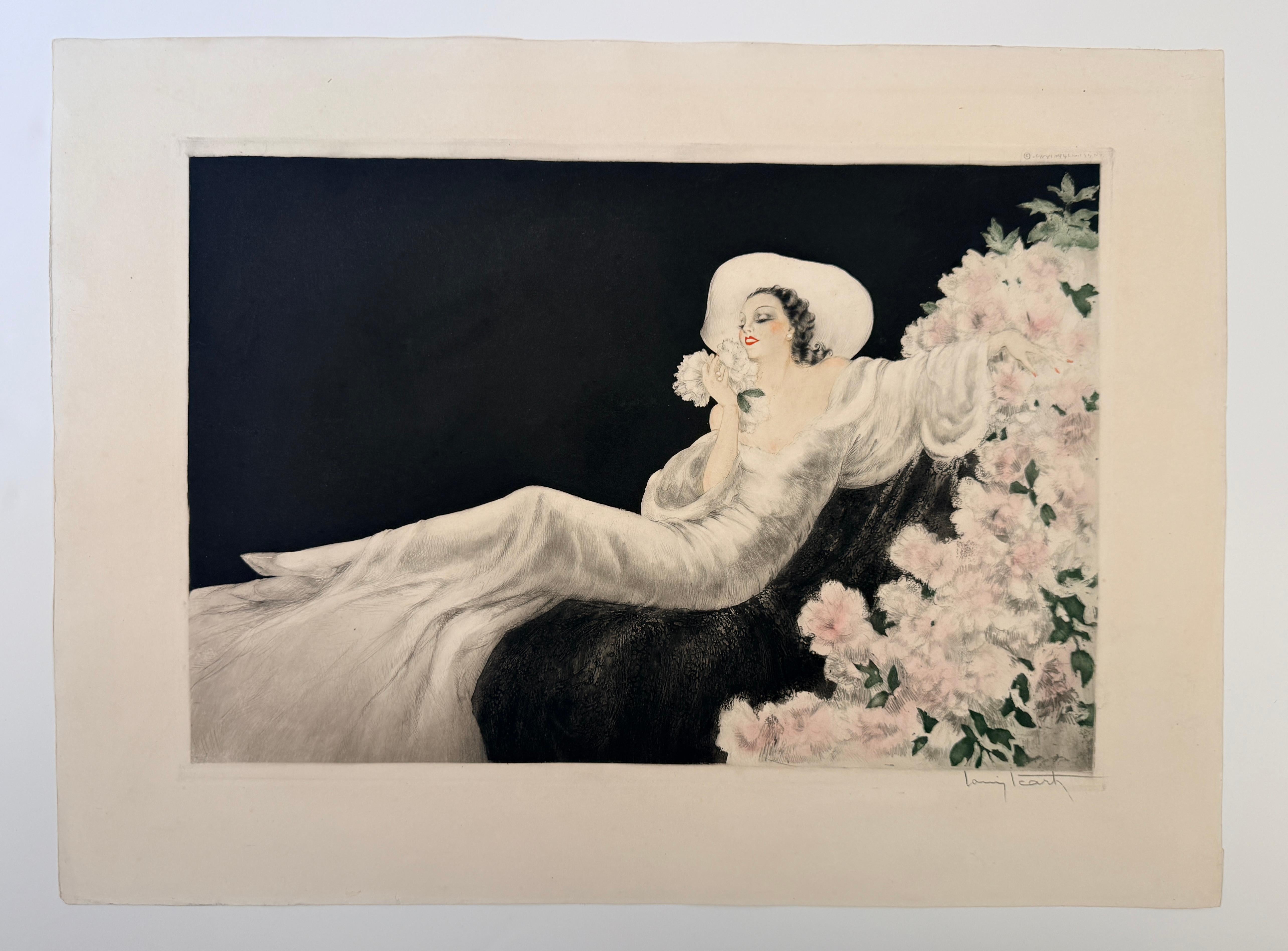 Louis Icart - "Parfum de Fleurs" (Love's Blossom) 1937 hand-colored