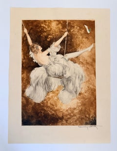 Louis Icart - "The Swing" 1928 Etching & Watercolor