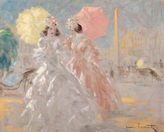 Elegantes - Place La Concorde - Art Deco Figurative Oil Painting by Louis Icart