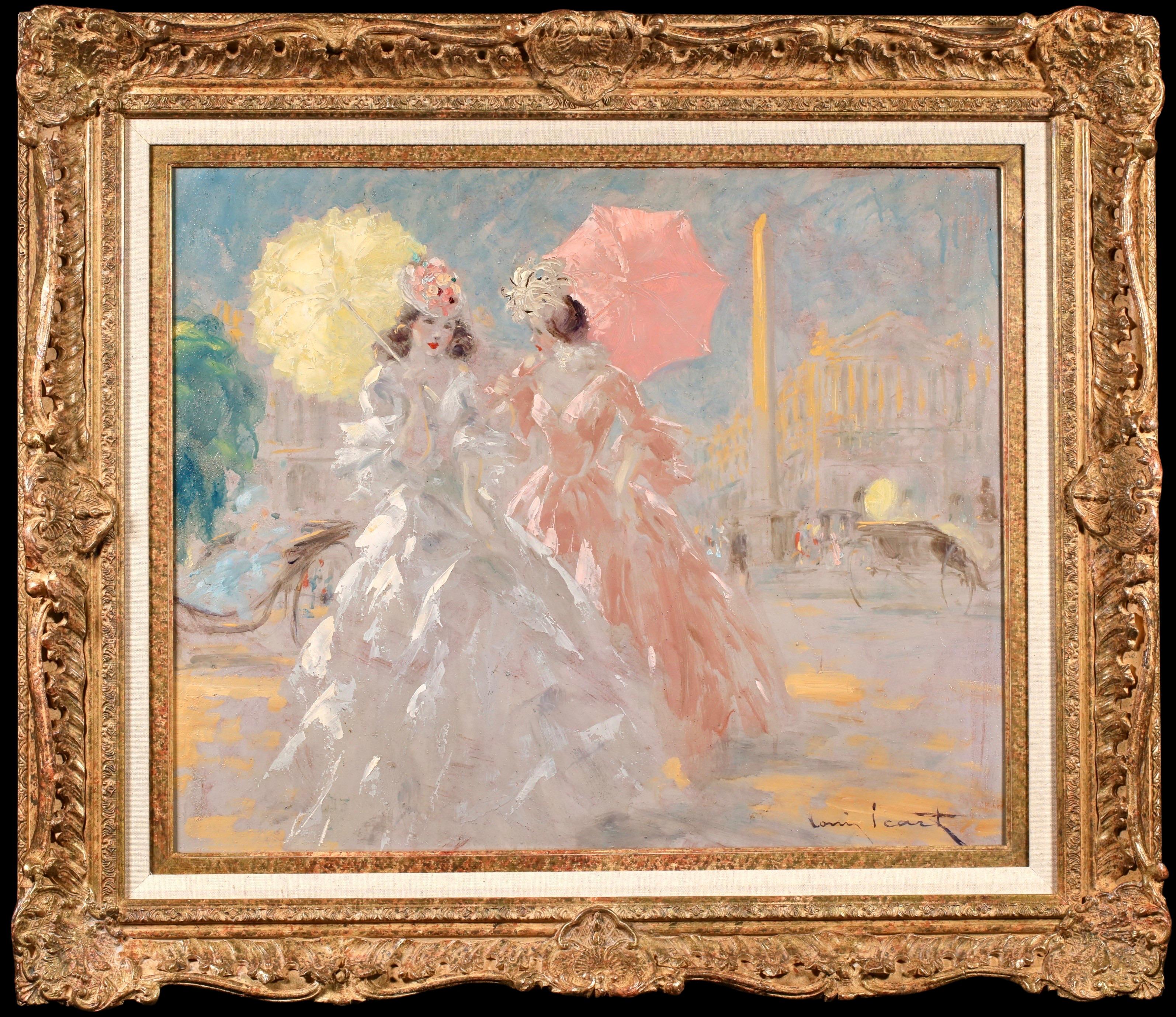 «Elegantes» - Plaza de la Concordia - Cuadro al óleo figurativo de estilo Art Déco de Louis Icart