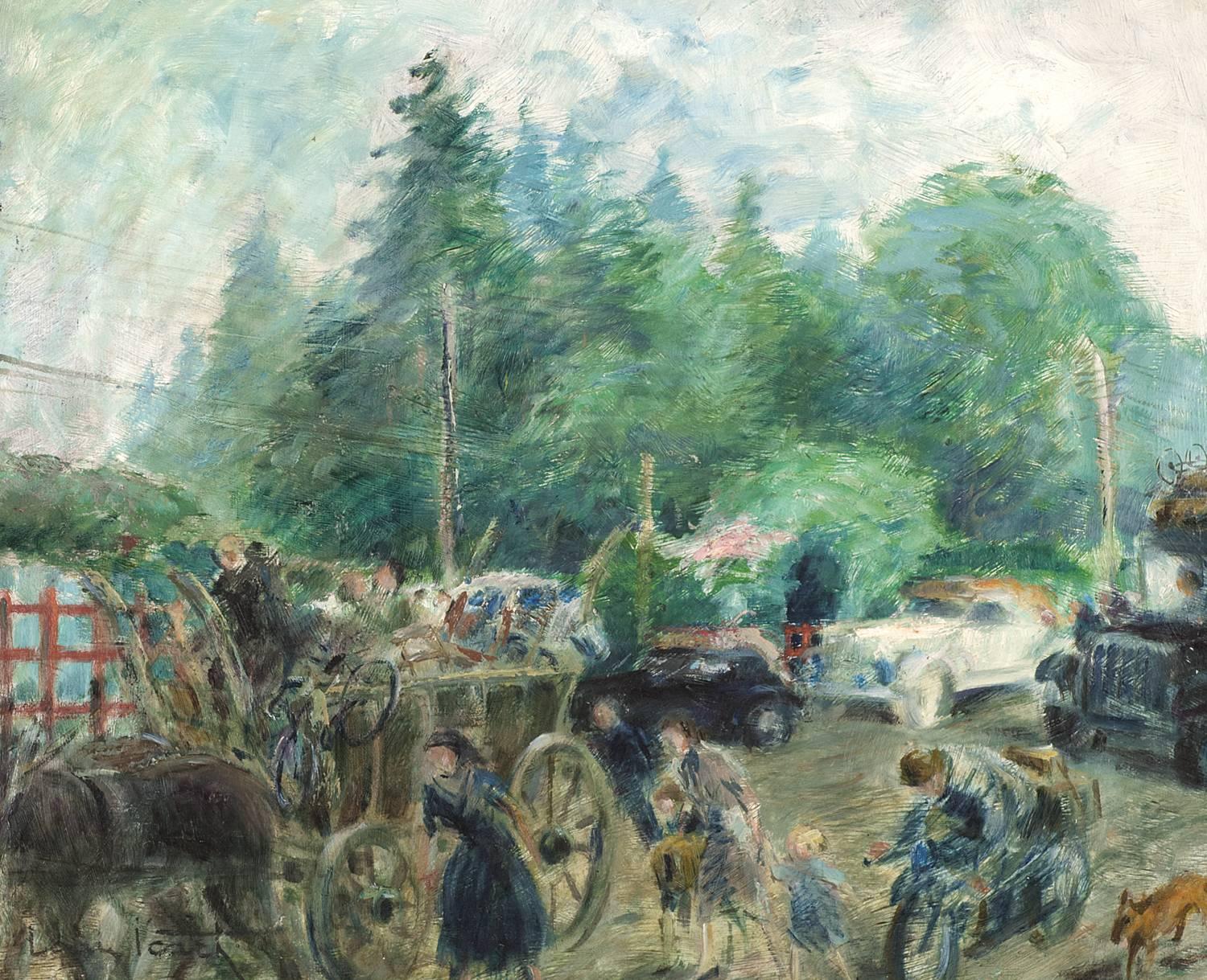 Louis Icart Landscape Painting - Leaving Paris, from the Exodus Series