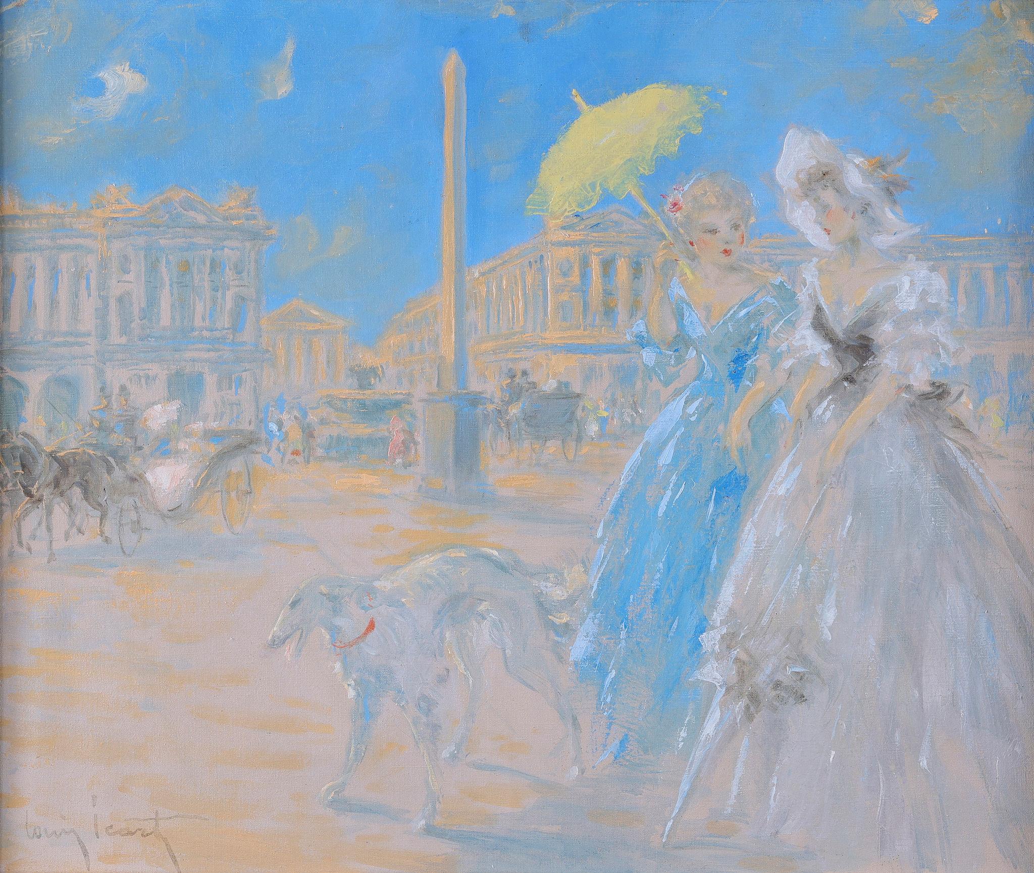 « Place De La Concorde, Paris », peinture à l'huile ancienne sur toile - Painting de Louis Icart