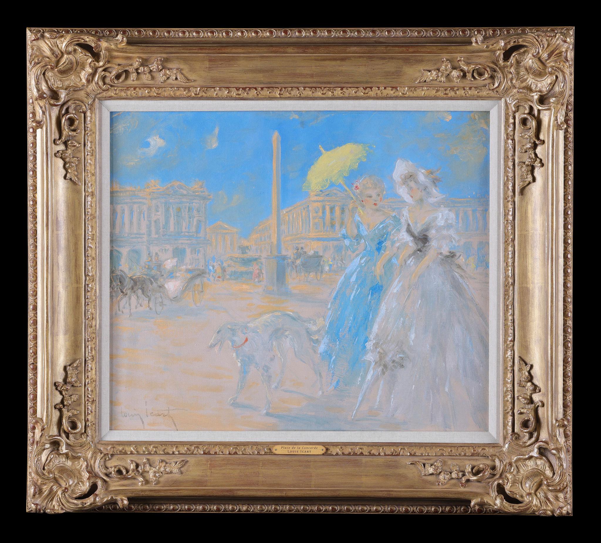 Louis Icart Figurative Painting - 'Place De La Concorde, Paris' Antique oil painting on canvas