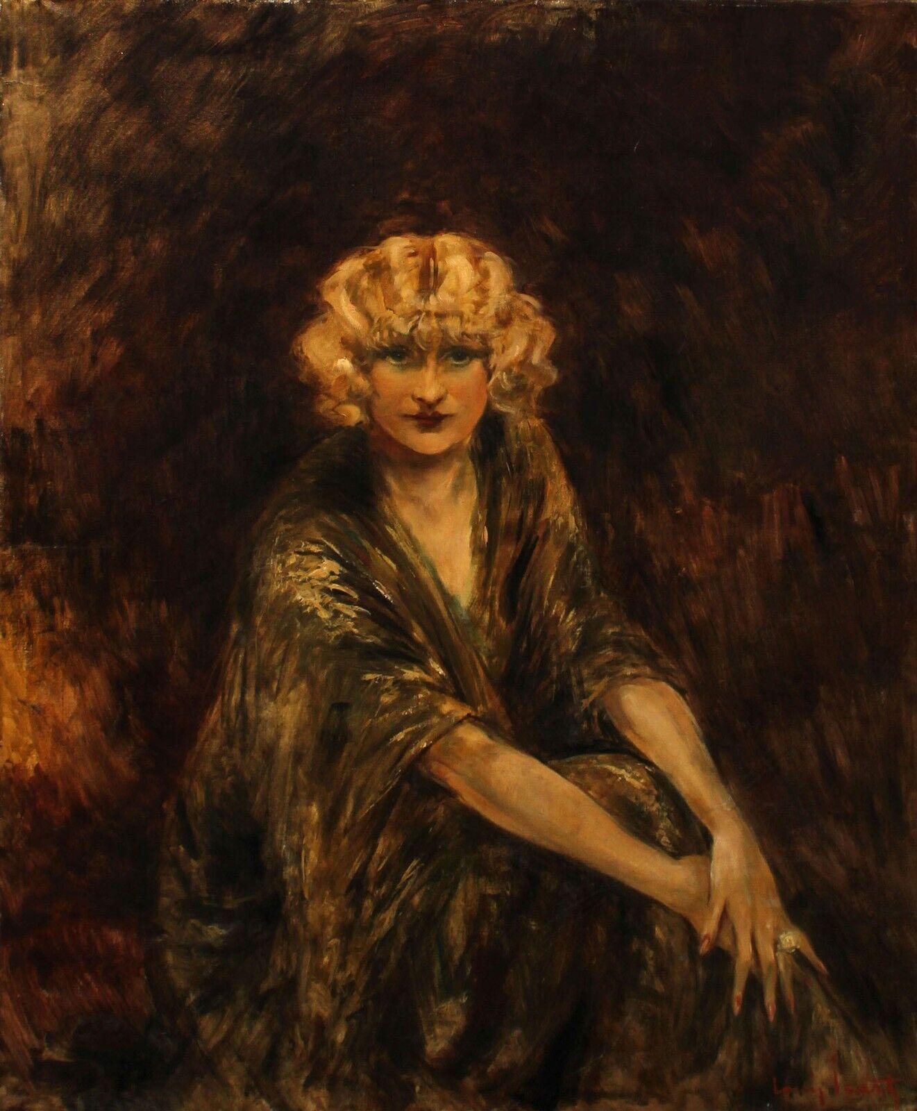 Portrait of Fanny Icart- Original grand oil on canvas - Painting by Louis Icart