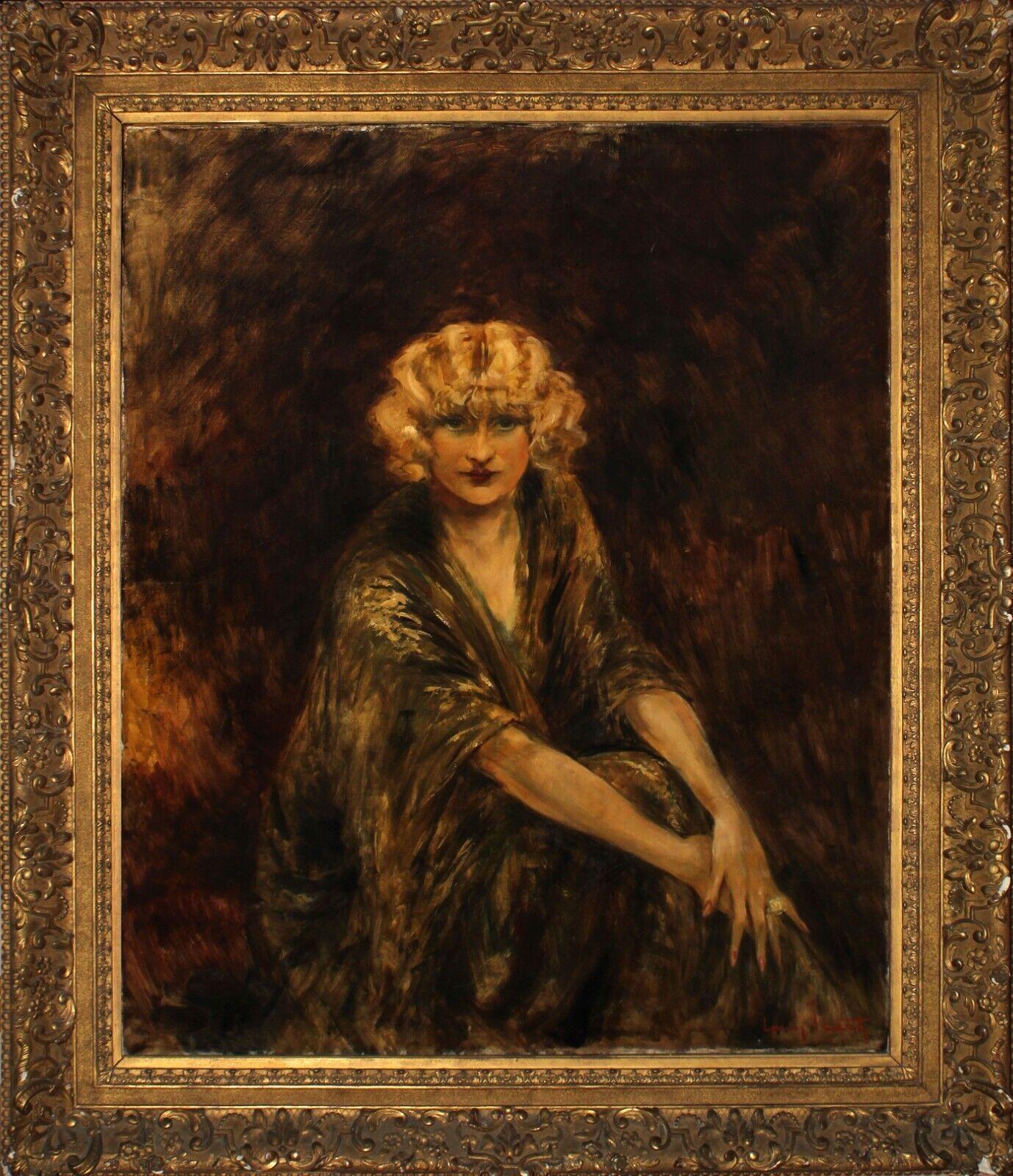 Louis Icart Portrait Painting - Portrait of Fanny Icart- Original grand oil on canvas