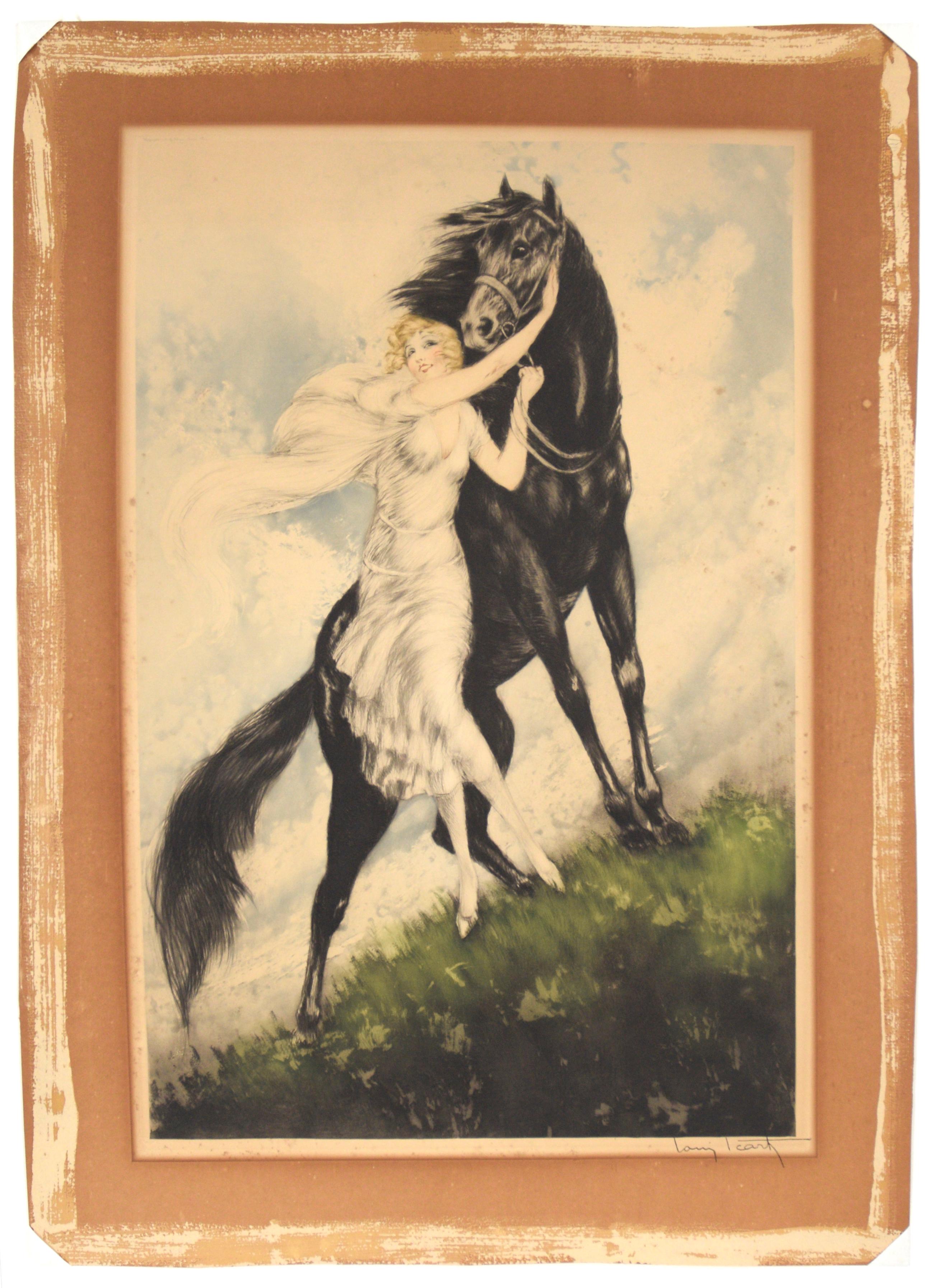 Gravure et aquatinte Art Déco « Jeunesse » originale signée par Louis Icart en vente 7