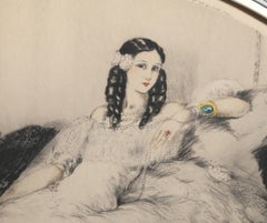 Abanico negro, aguafuerte Art Nouveau de Louis Icart