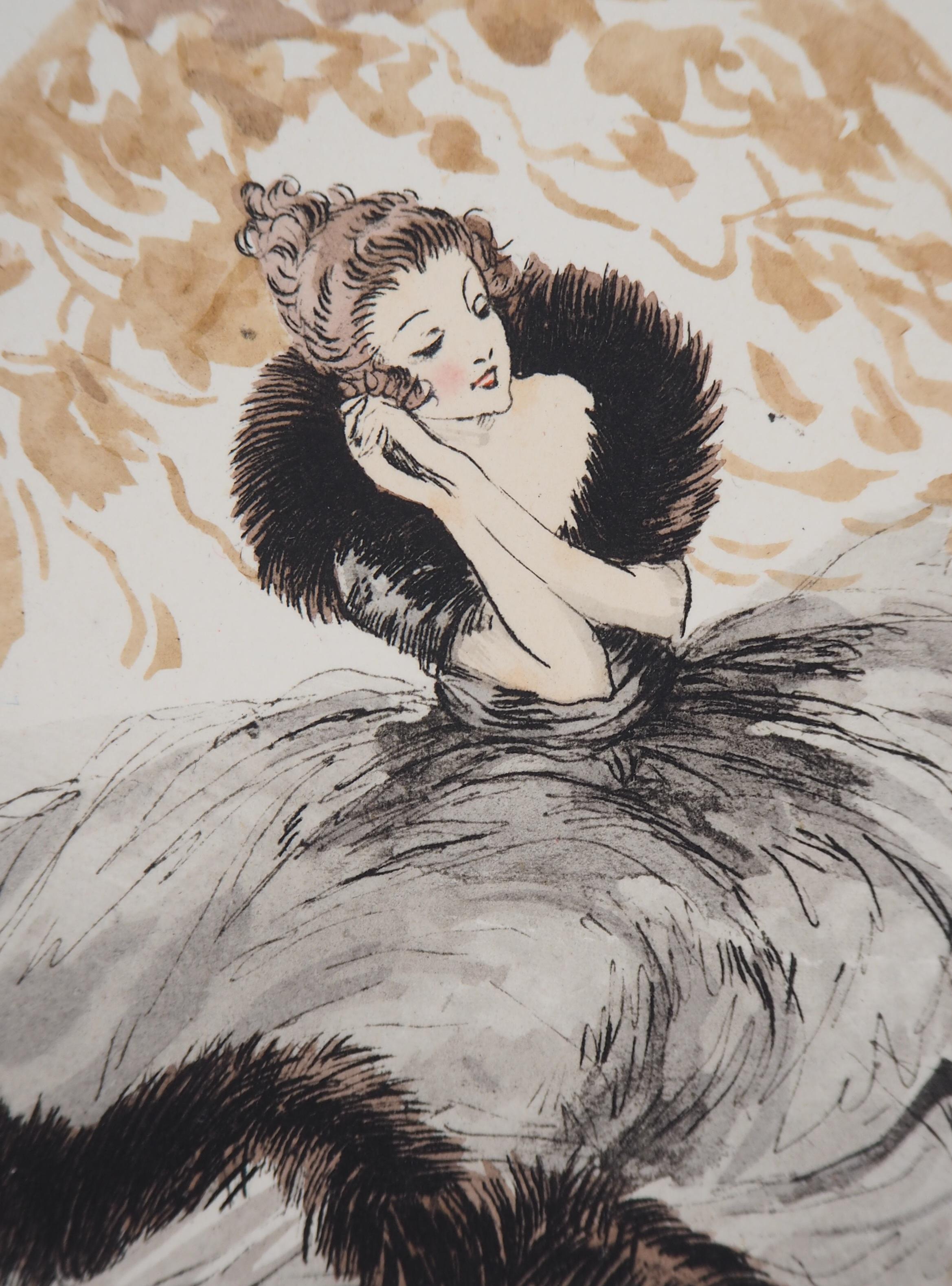 Dreaming Girl - Original etching - Modern Print by Louis Icart