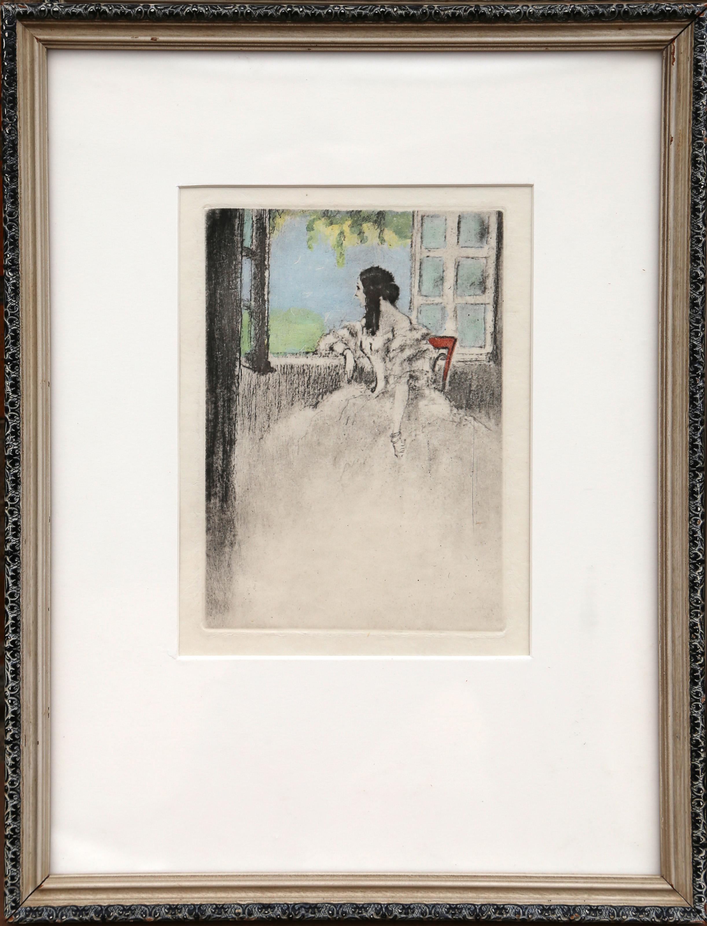 Faraway Gaze from La Dame aux Camelias, Art Nouveau Etching after Louis Icart