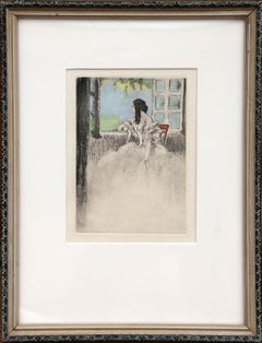 Faraway Gaze from La Dame aux Camelias, Art Nouveau Etching after Louis Icart