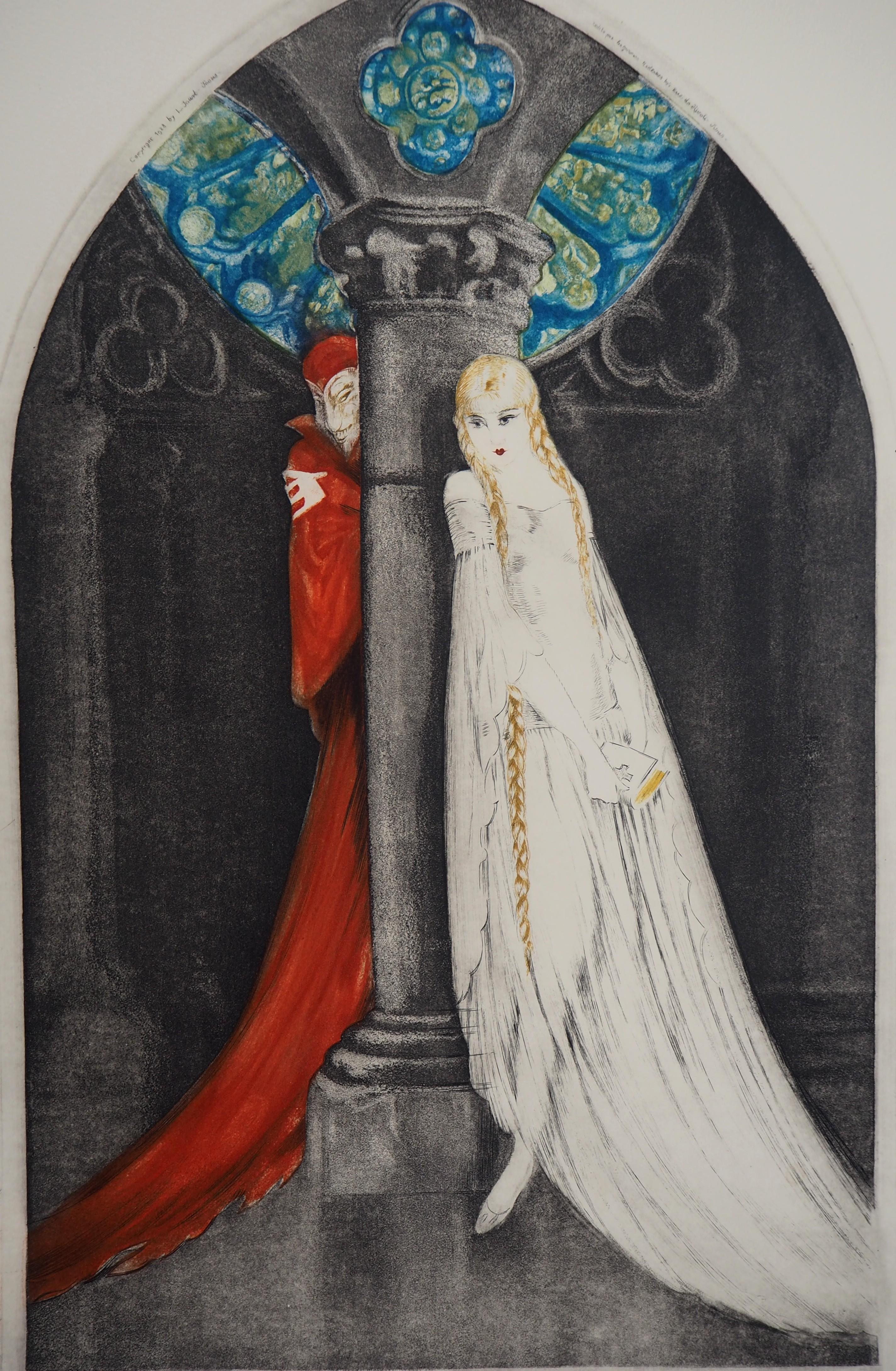 Faust: Margueritte und der Teufel – Original-Radierung, handsigniert (Beige), Figurative Print, von Louis Icart