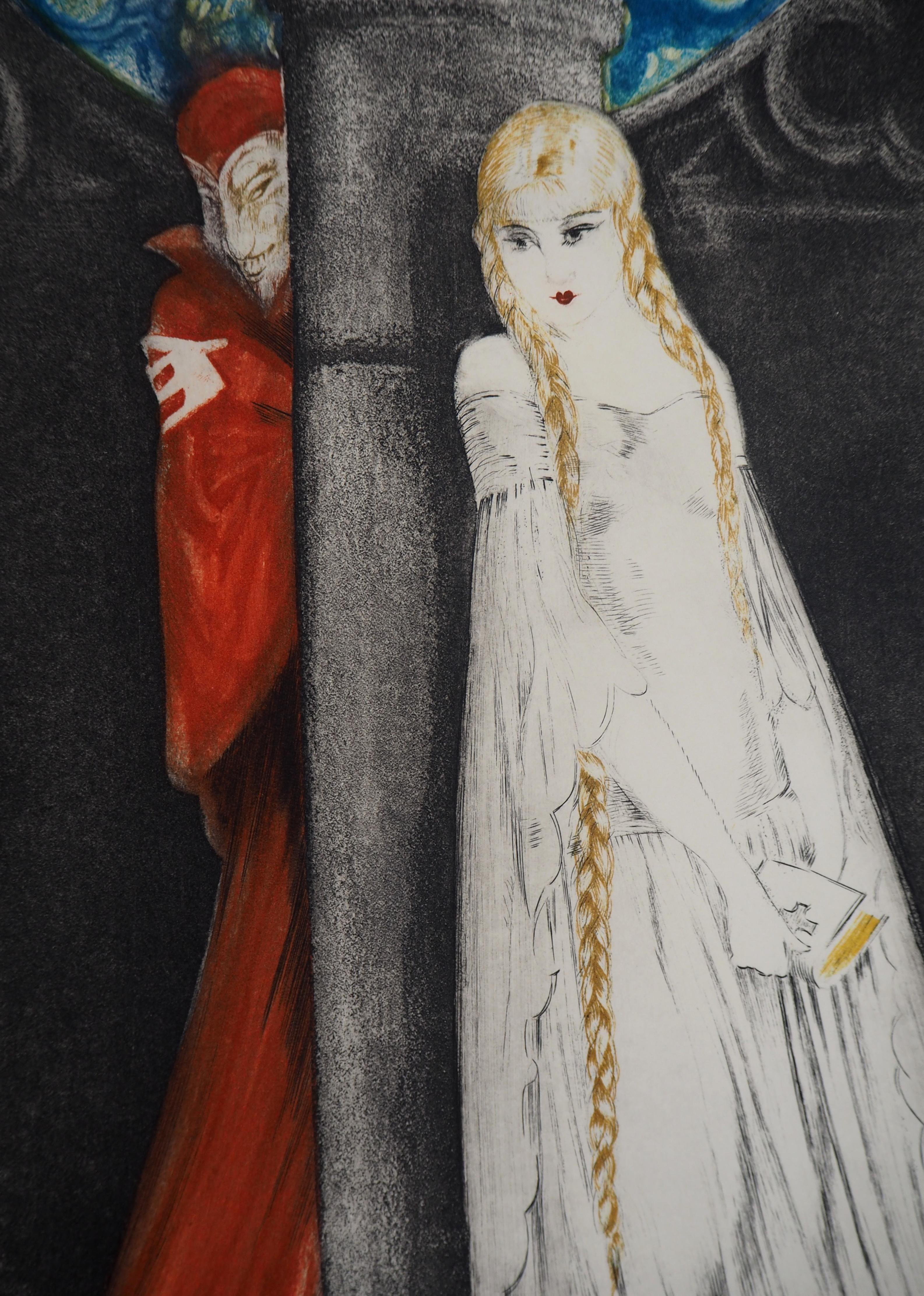 Faust : Margueritte and Devil - Original etching, Handsigned - Art Deco Print by Louis Icart