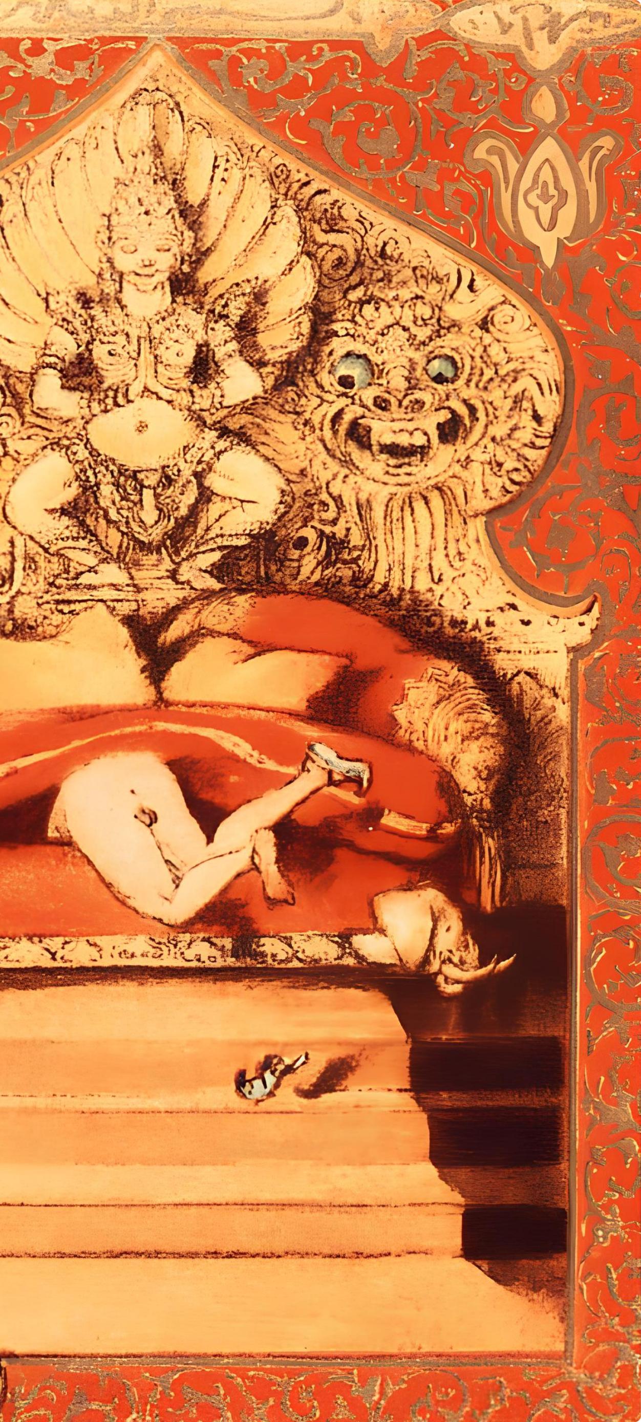 Icart, Komposition, Le Sopha (nach) (Orange), Figurative Print, von Louis Icart