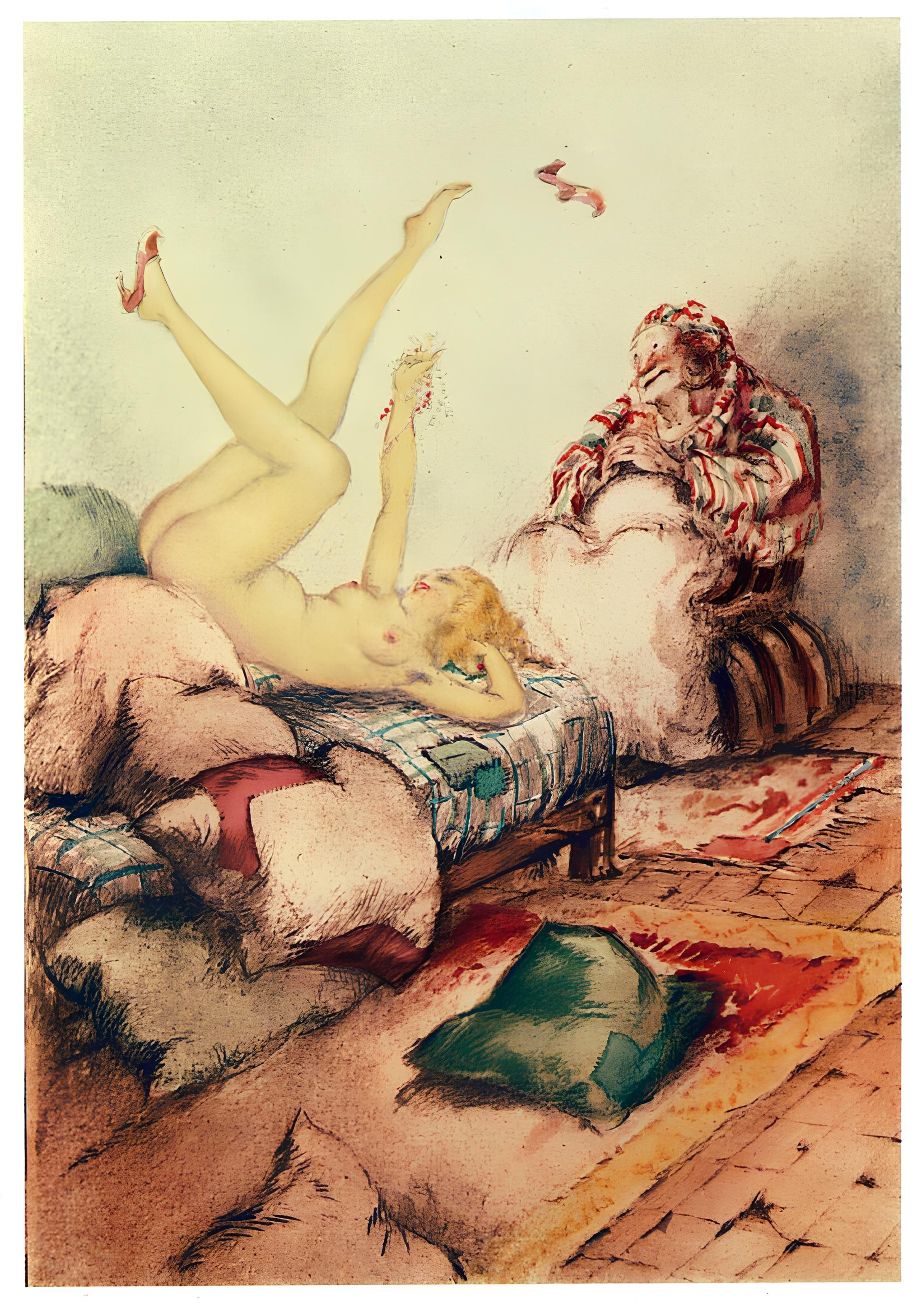 Icart, Composition, Le Sopha (after) - Beige Figurative Print by Louis Icart