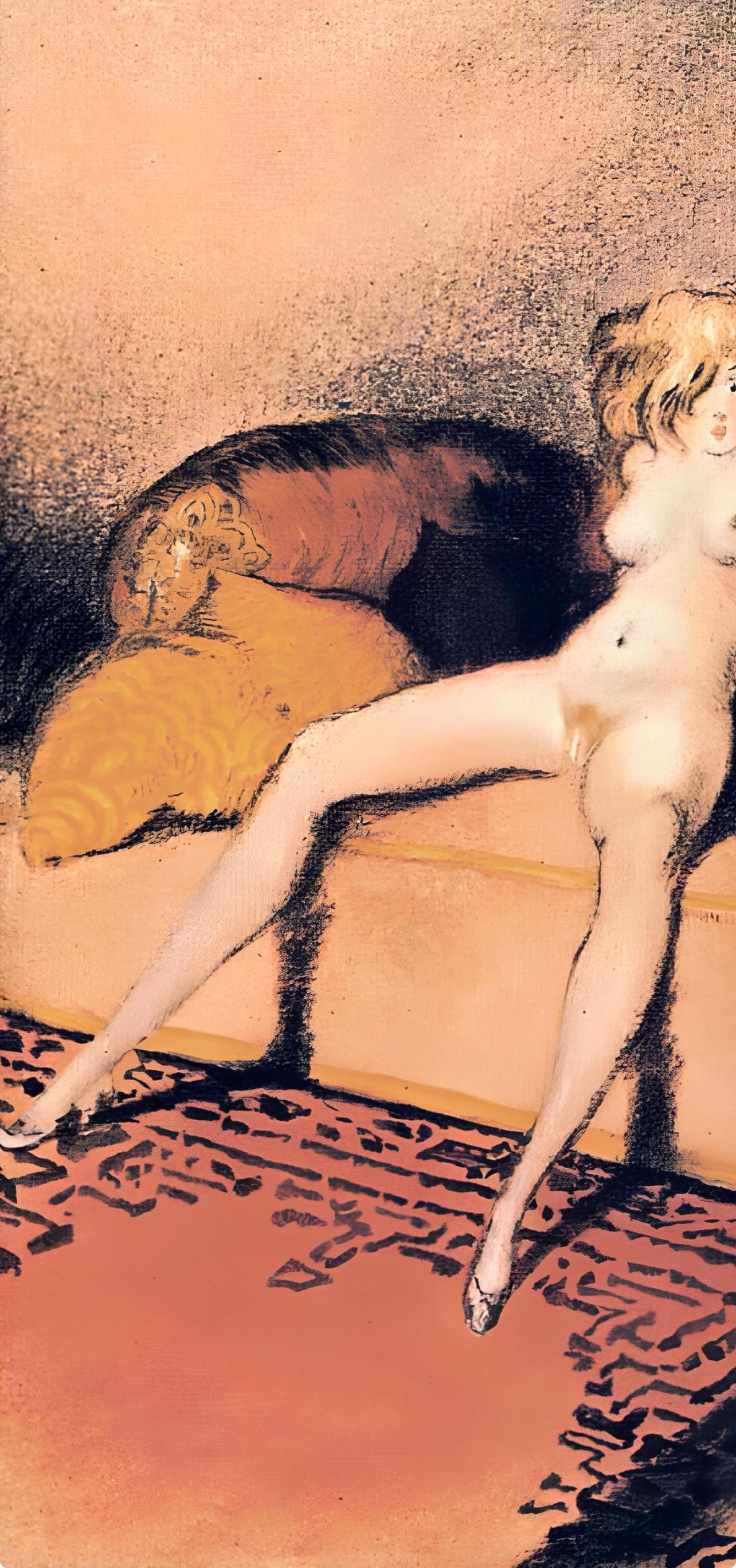 Icart, Composition, Le Sopha (after) - Orange Figurative Print by Louis Icart