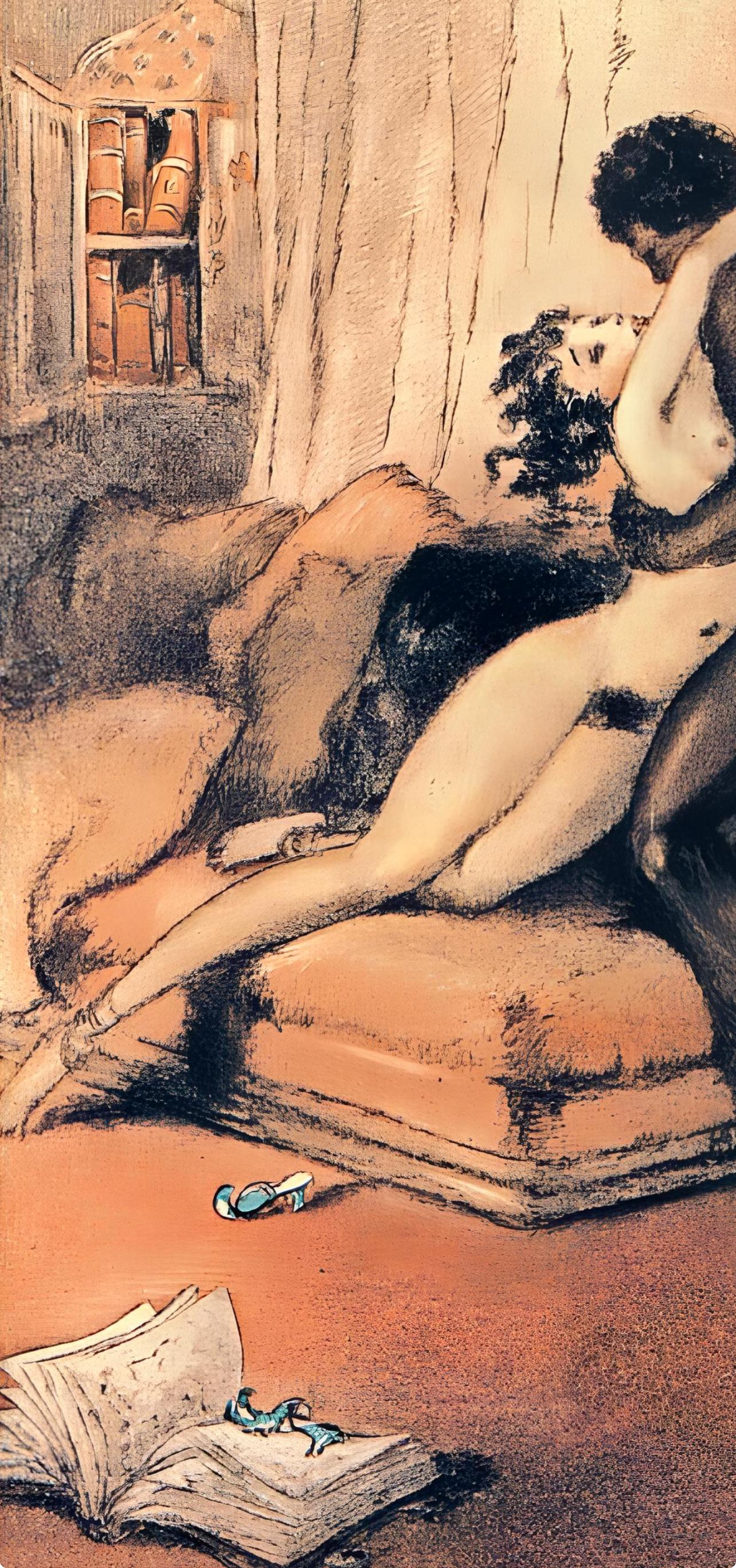 Icart, Composition, Le Sopha (after) - Brown Landscape Print by Louis Icart