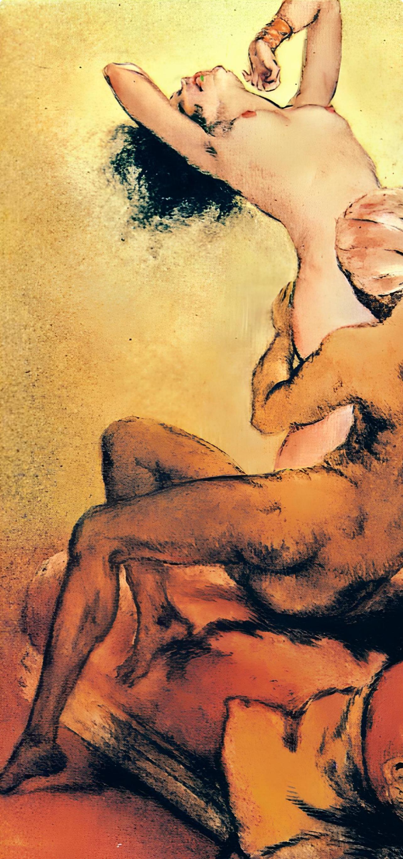 Icart, Composition, Le Sopha (d'après) - Orange Landscape Print par Louis Icart