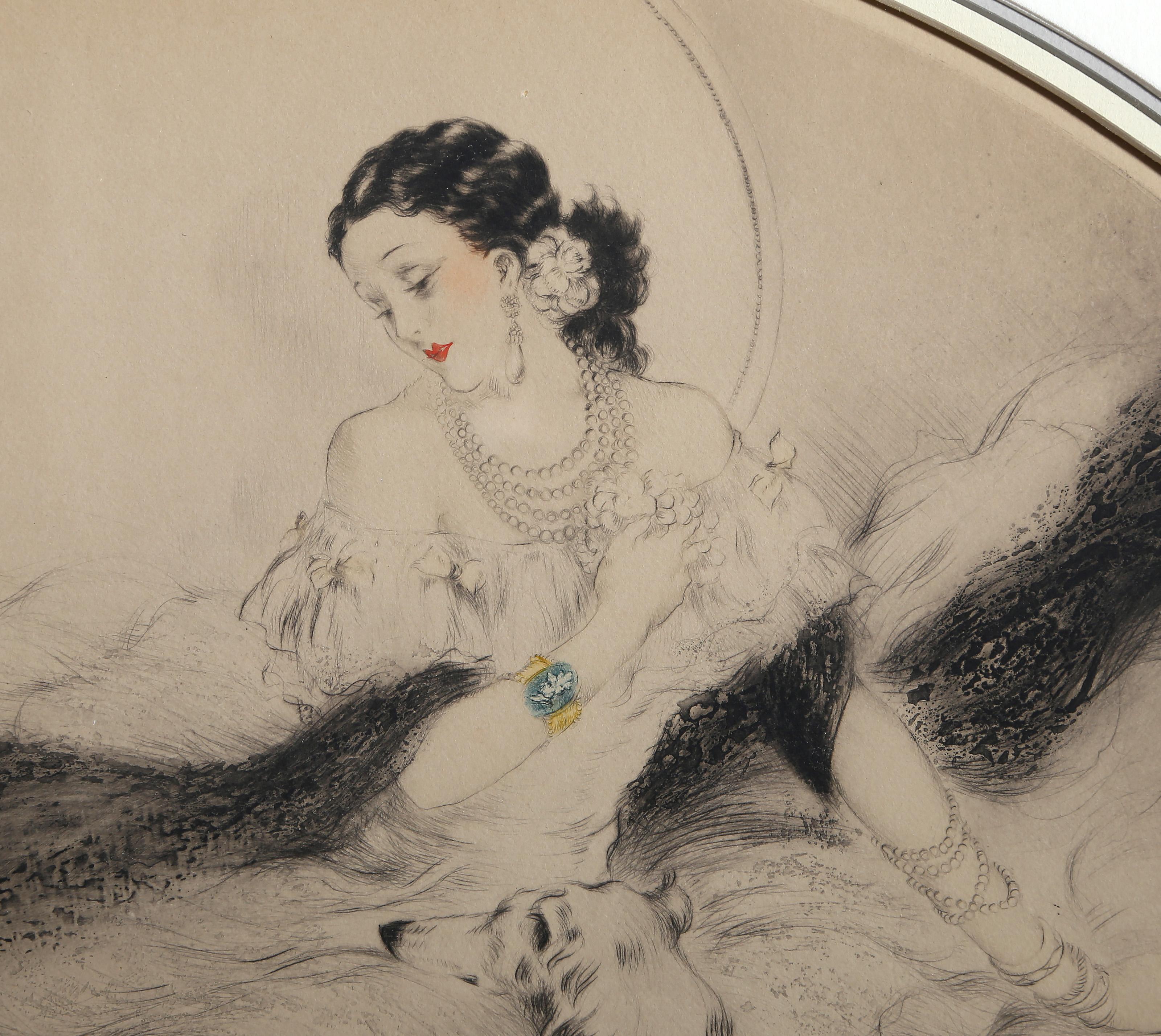 La Dame aux Camélias, Art Nouveau Aquatint Etching by Louis Icart For Sale 1