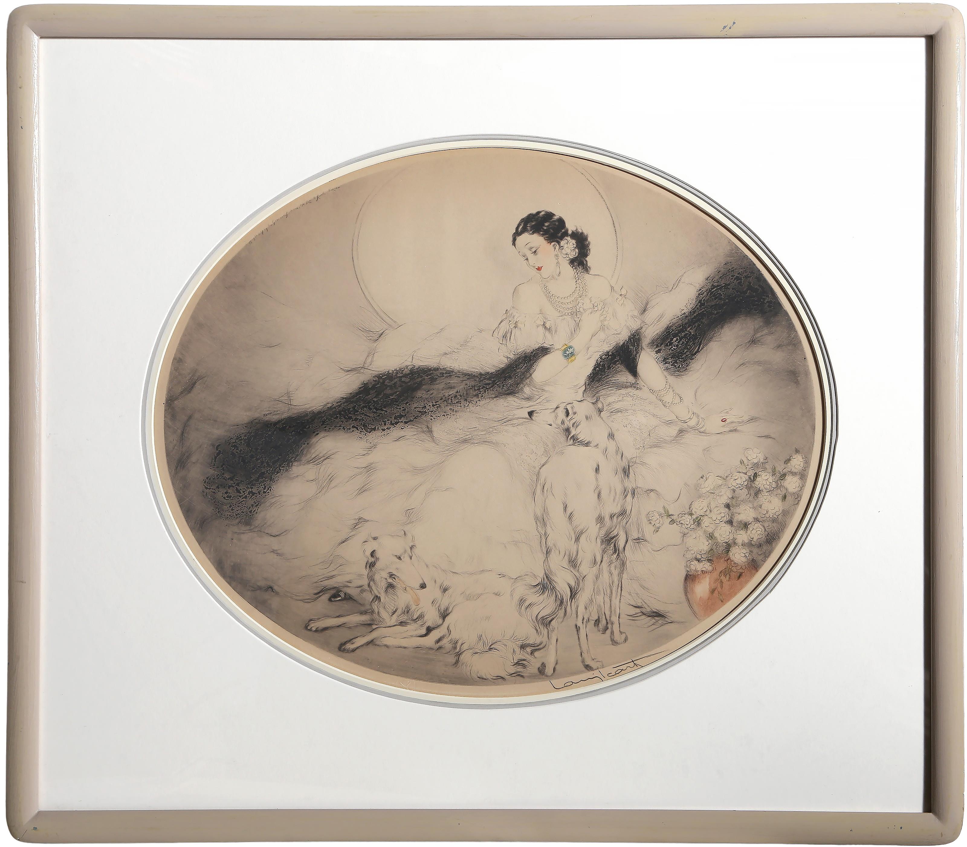 Louis Icart, French (1888 - 1950) - La Dame aux Camélias, Year:  1927, Medium:  Aquatint Etching, signed in pencil lower right, Image Size:  16.5 x 20.5 inches, Frame Size:  25.5 x 29.5 inches, Publisher:  Les Graveurs Modernes,1931, Reference: 